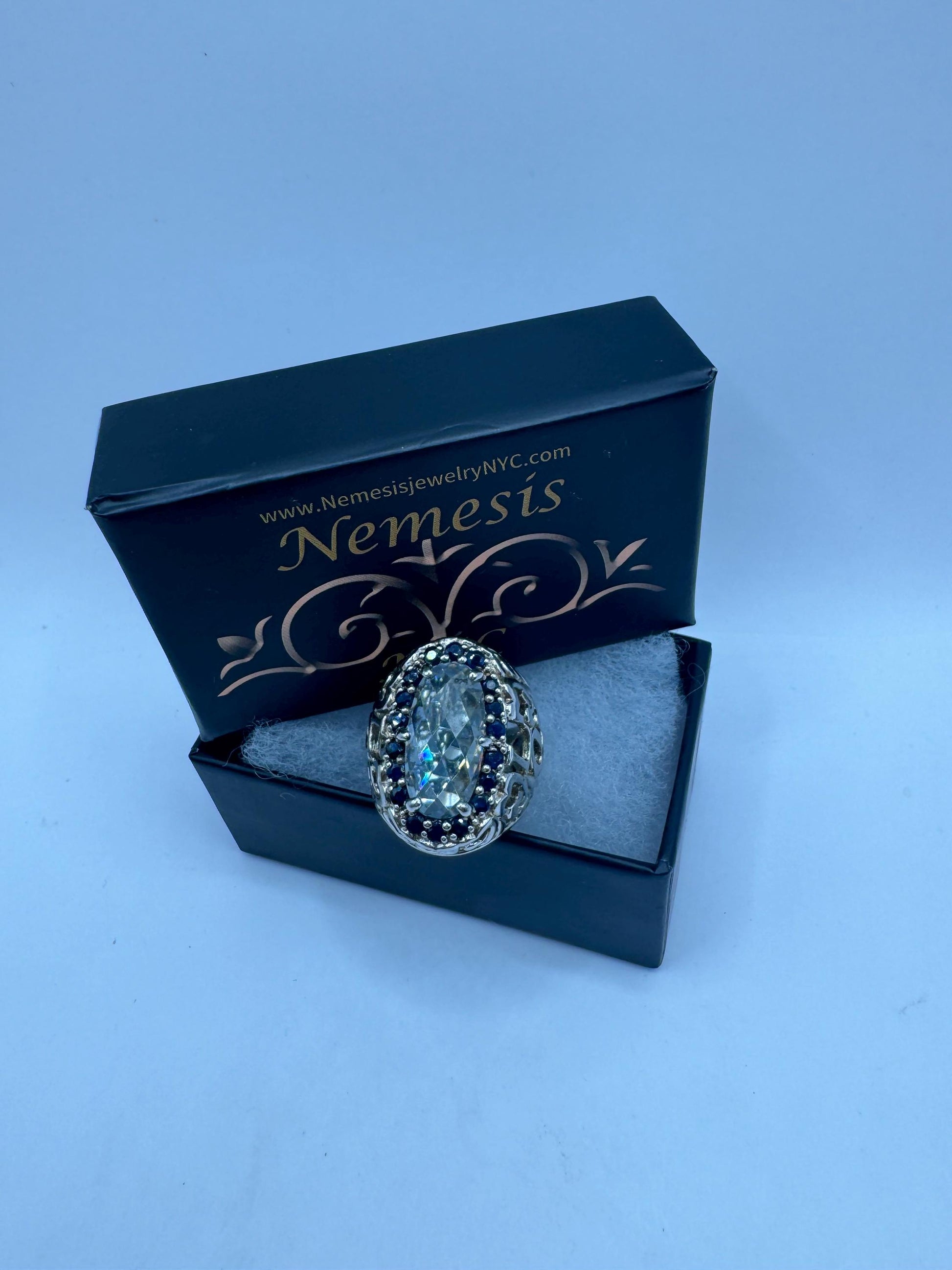 Vintage Genuine Blue Topaz and Sapphire 925 Sterling Silver Flower Cocktail Ring