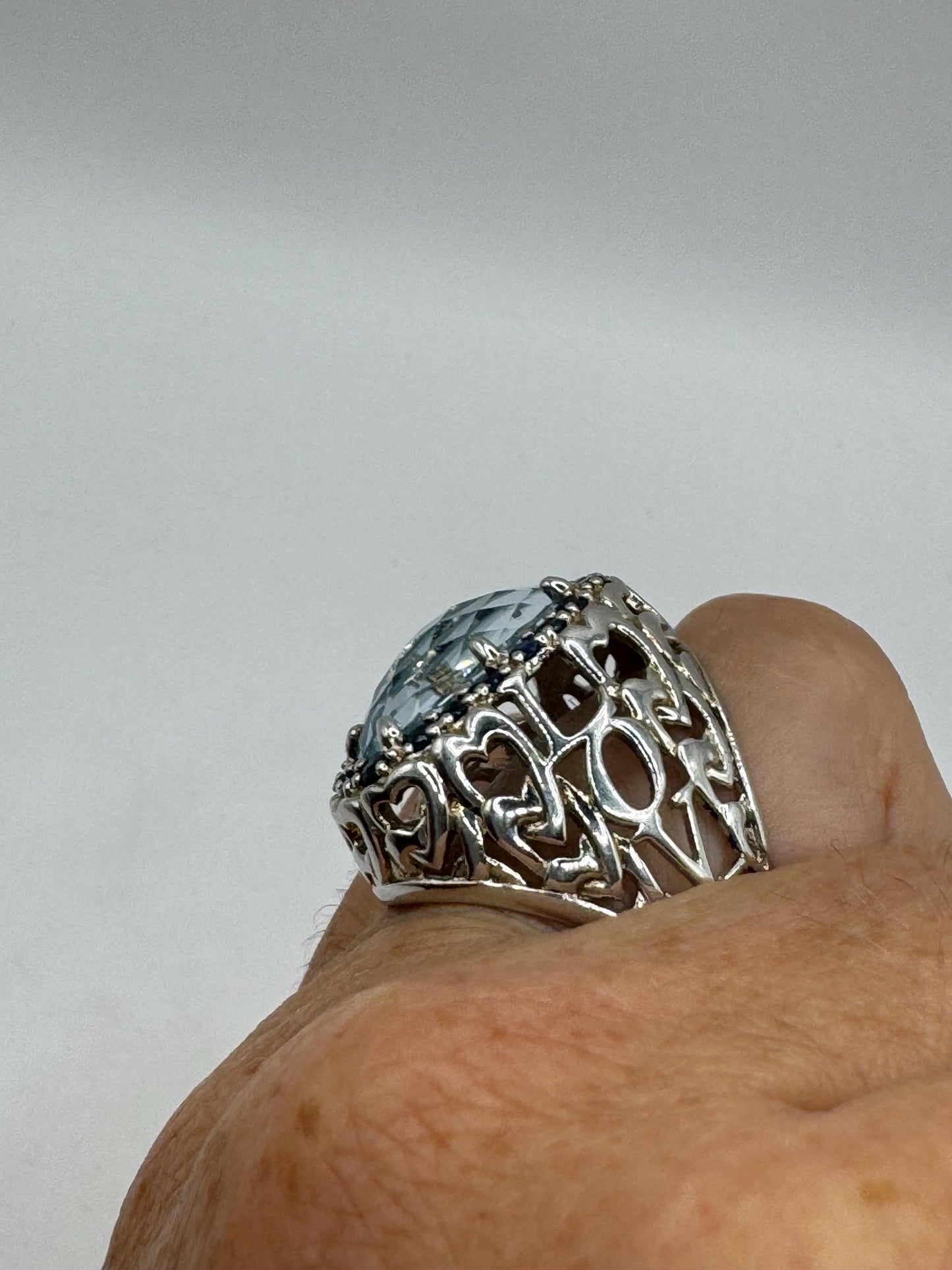 Vintage Genuine Blue Topaz and Sapphire 925 Sterling Silver Flower Cocktail Ring