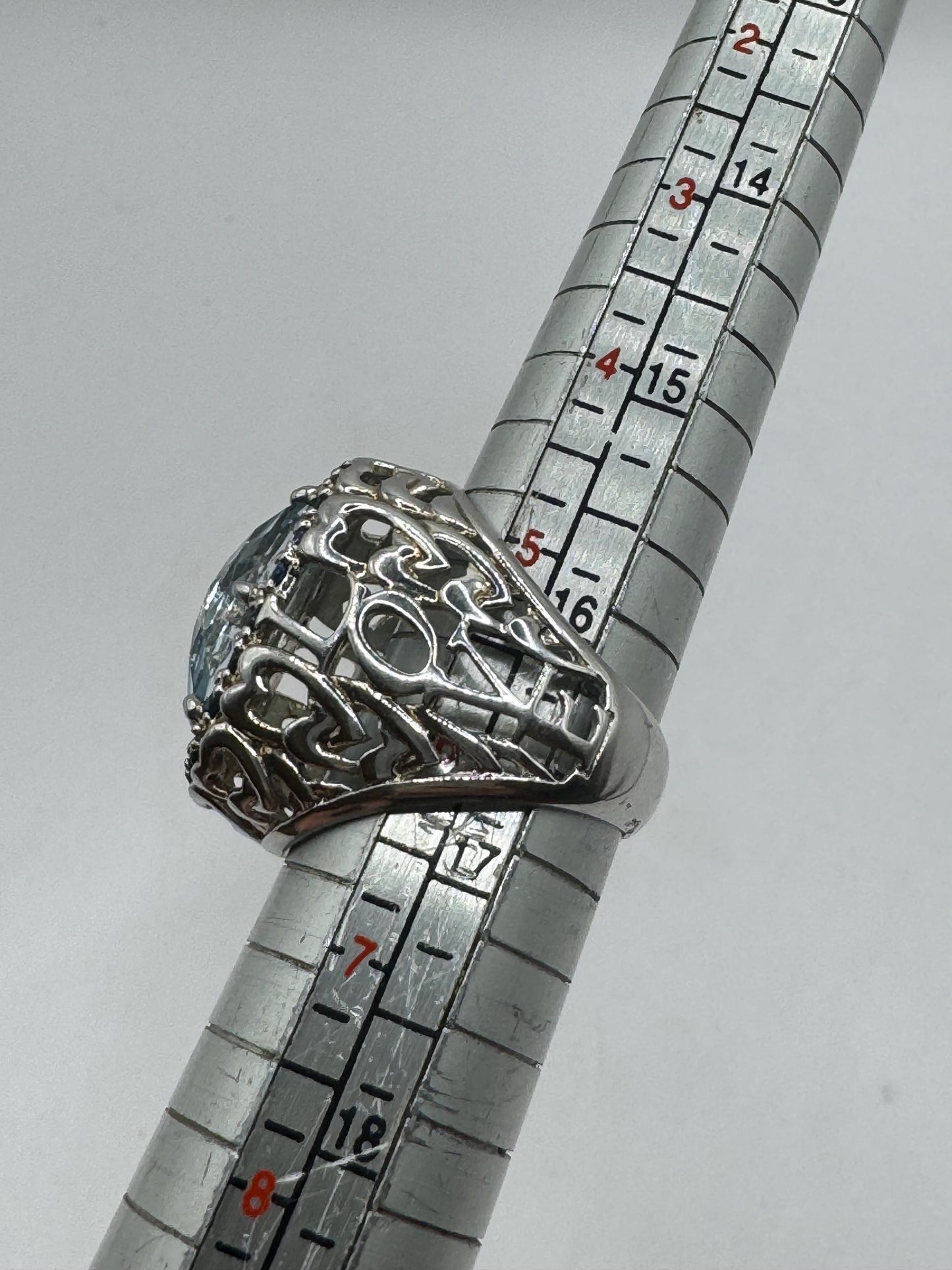 Vintage Genuine Blue Topaz and Sapphire 925 Sterling Silver Flower Cocktail Ring