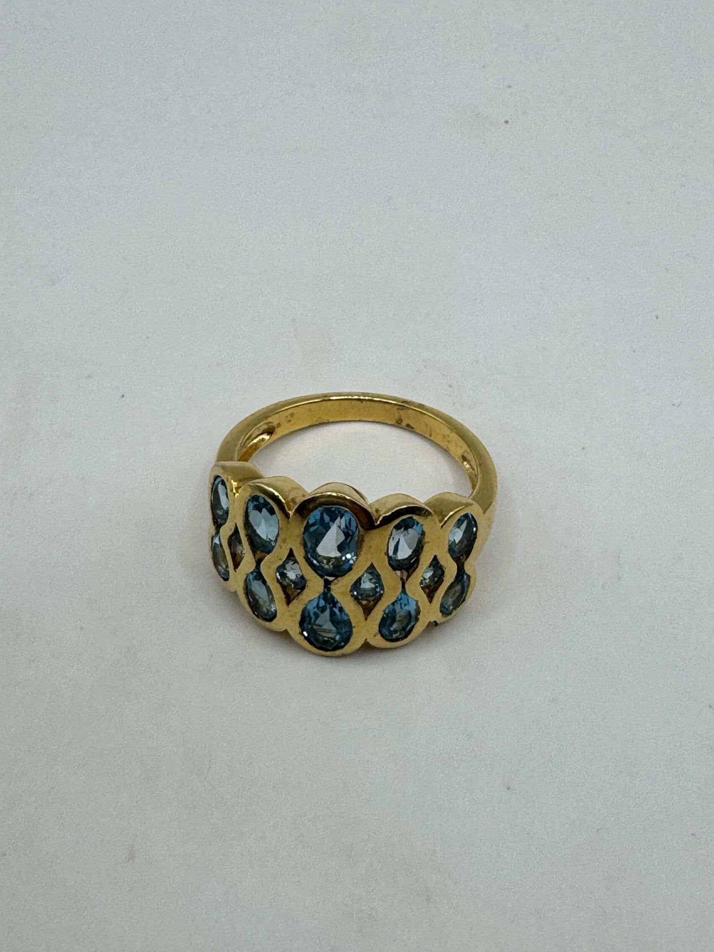 Vintage Genuine Blue Topaz Gold 925 Sterling Silver Cocktail Ring Size 7