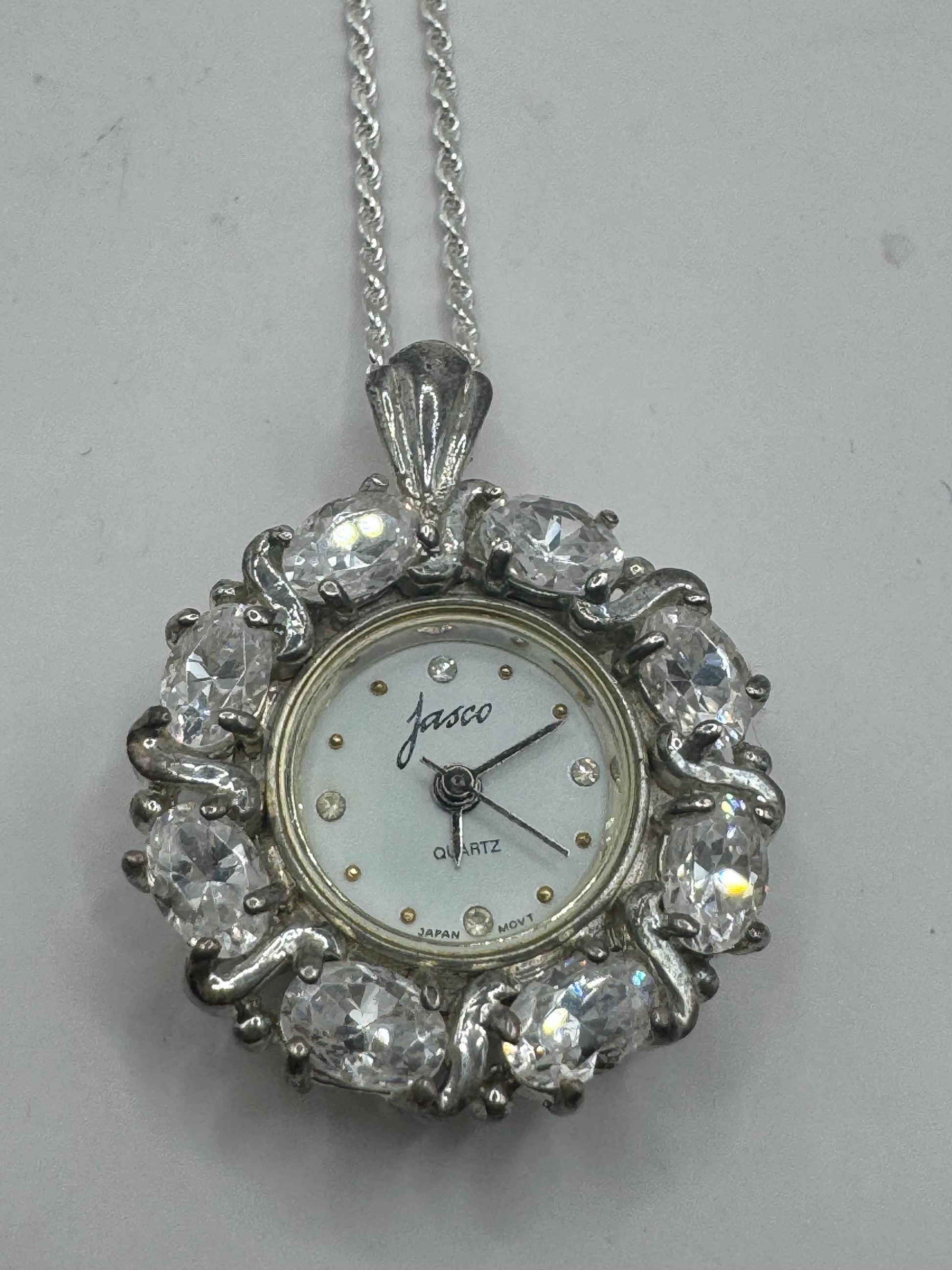 Vintage Watch Necklace 925 Sterling Silver Genuine Gemstone Antique Pendant