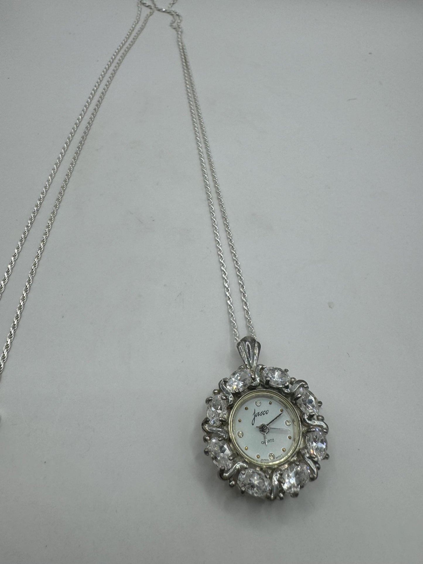 Vintage Watch Necklace 925 Sterling Silver Genuine Gemstone Antique Pendant