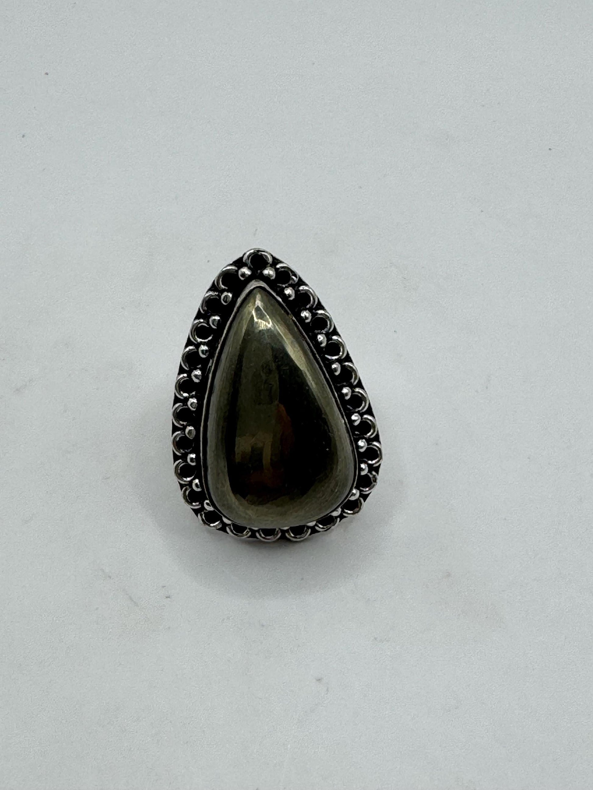 Vintage Gold Pyrite Silver Cocktail Ring Size 8
