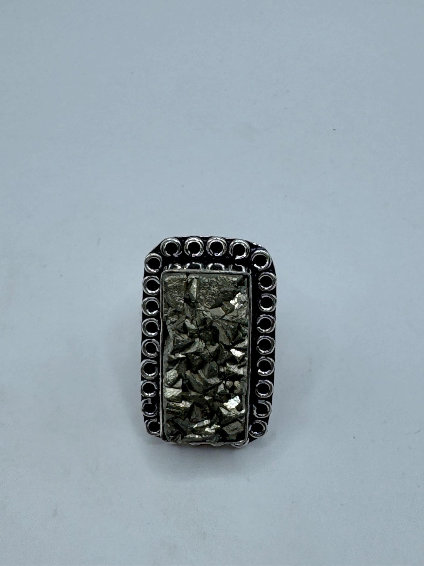 Vintage Gold Pyrite Silver Cocktail Ring Size 7