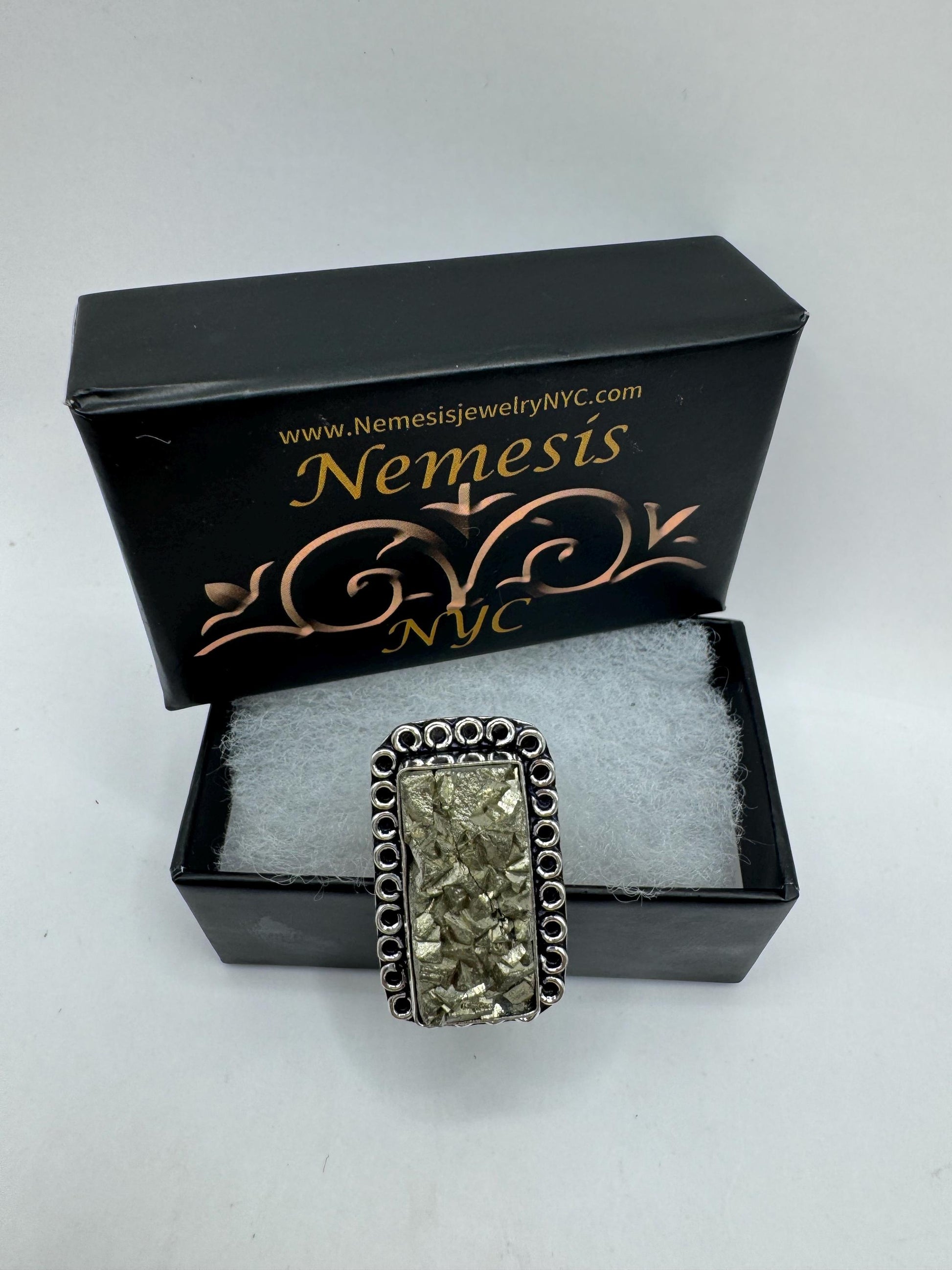 Vintage Gold Pyrite Silver Cocktail Ring Size 7