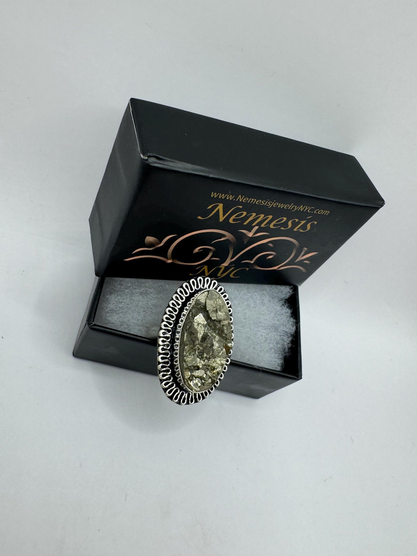 Vintage Gold Pyrite Silver Cocktail Ring Size 8