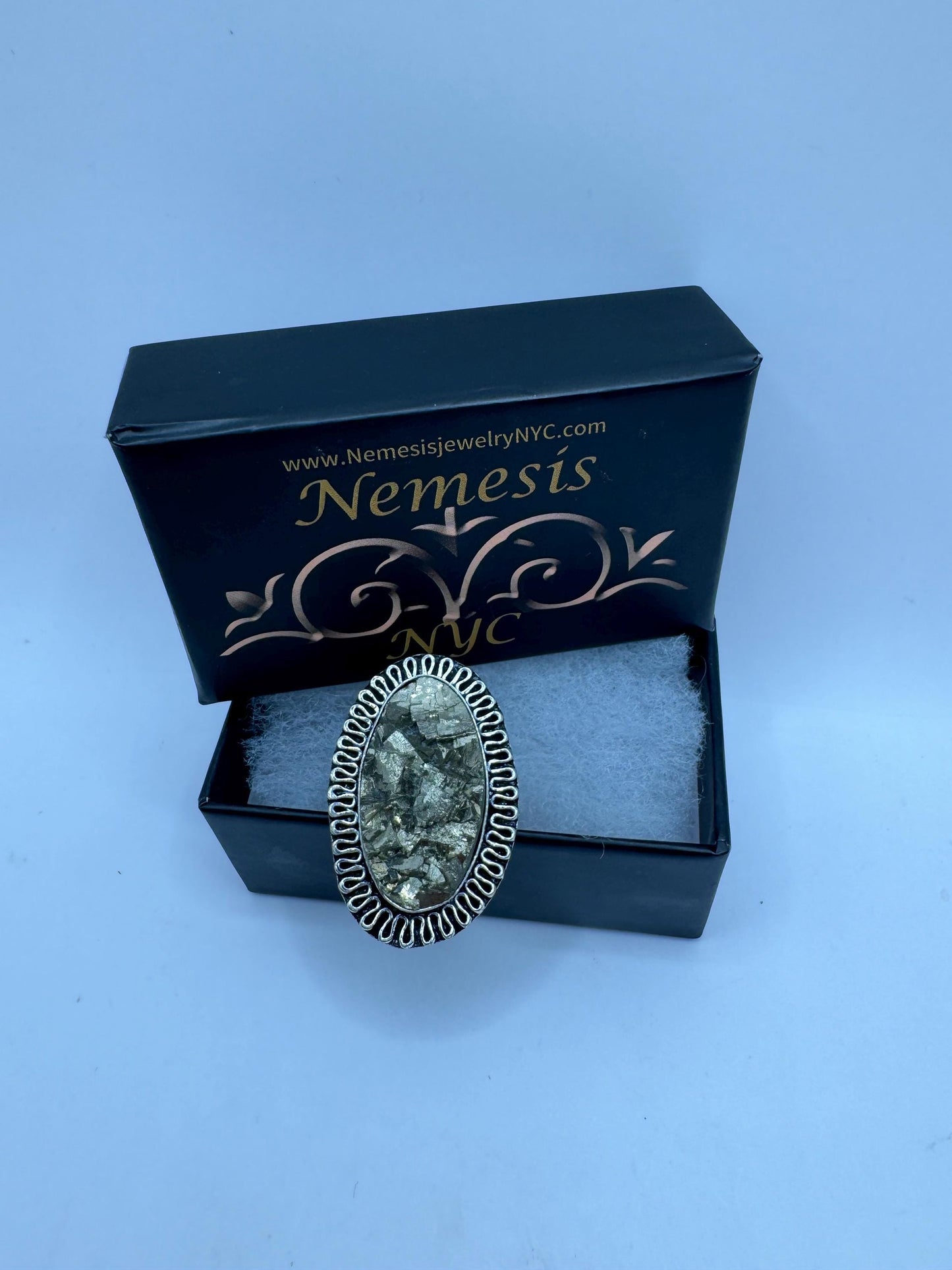 Vintage Gold Pyrite Silver Cocktail Ring Size 8