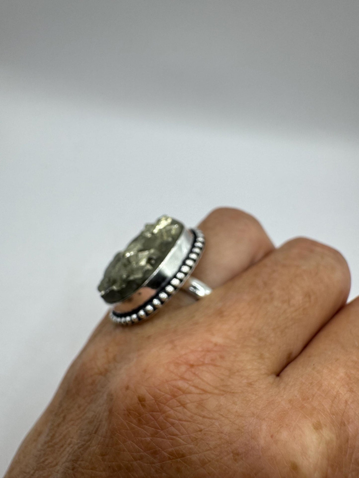 Vintage Gold Pyrite Silver Cocktail Ring Size 7.5