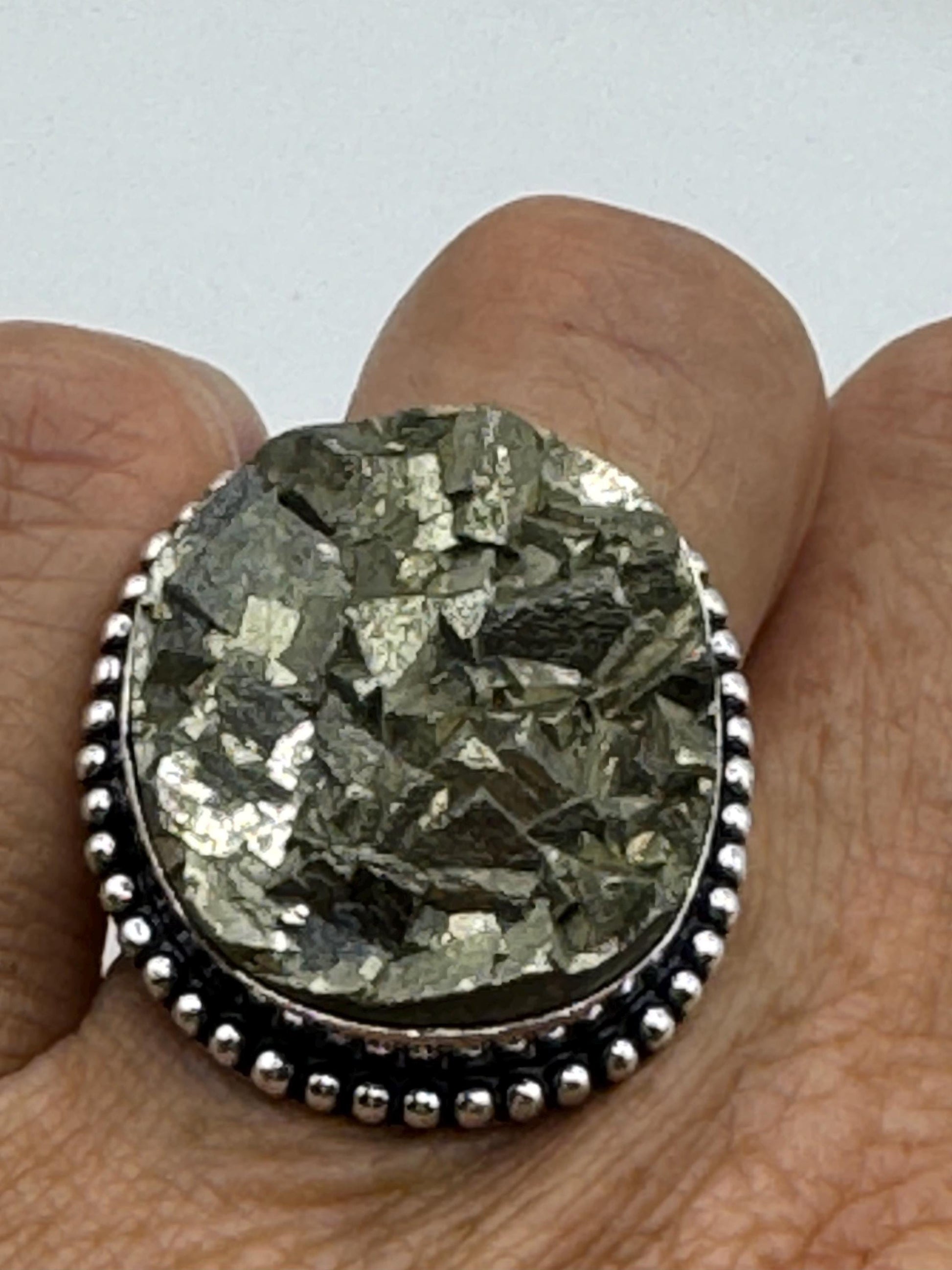 Vintage Gold Pyrite Silver Cocktail Ring Size 7.5