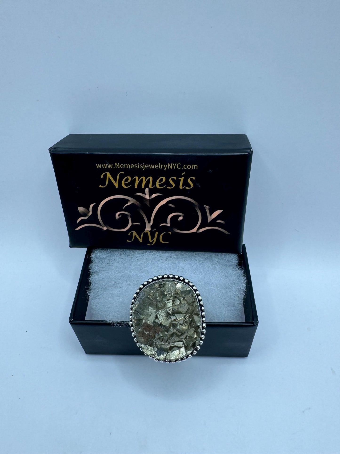 Vintage Gold Pyrite Silver Cocktail Ring Size 7.5