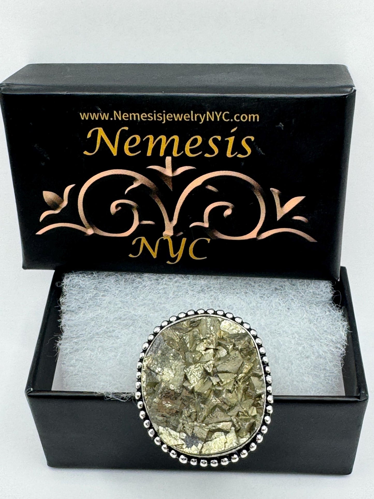 Vintage Gold Pyrite Silver Cocktail Ring Size 7.5