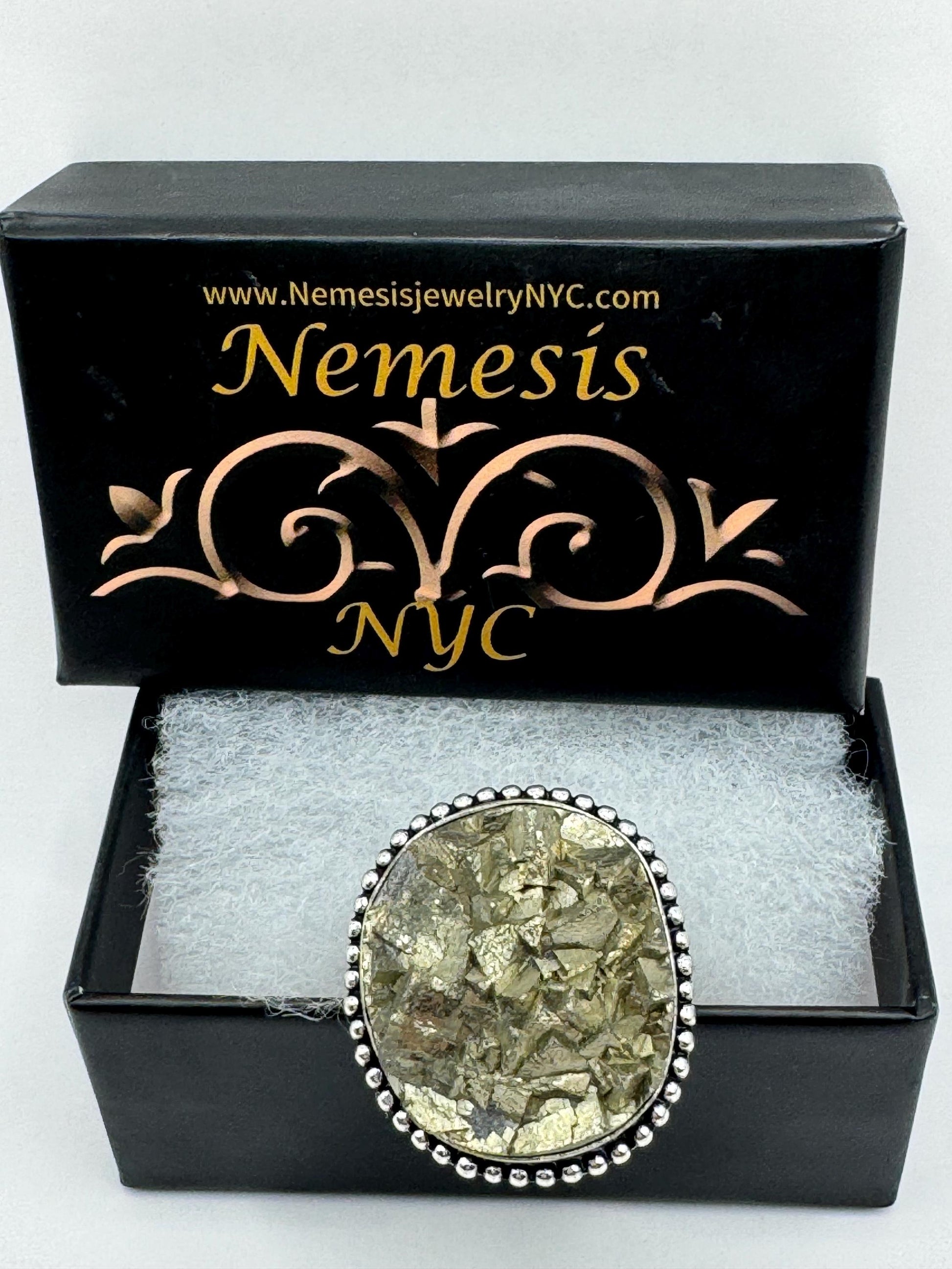 Vintage Gold Pyrite Silver Cocktail Ring Size 7.5