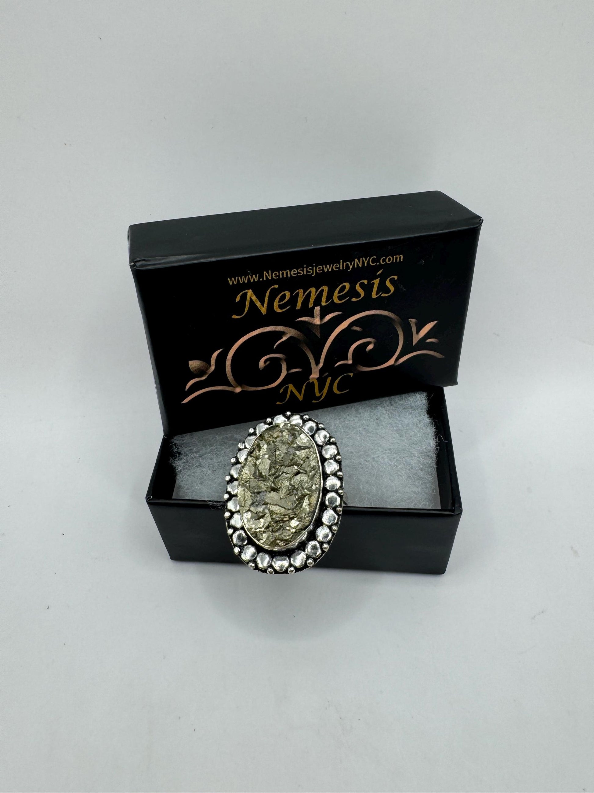 Vintage Gold Pyrite Silver Cocktail Ring Size 8