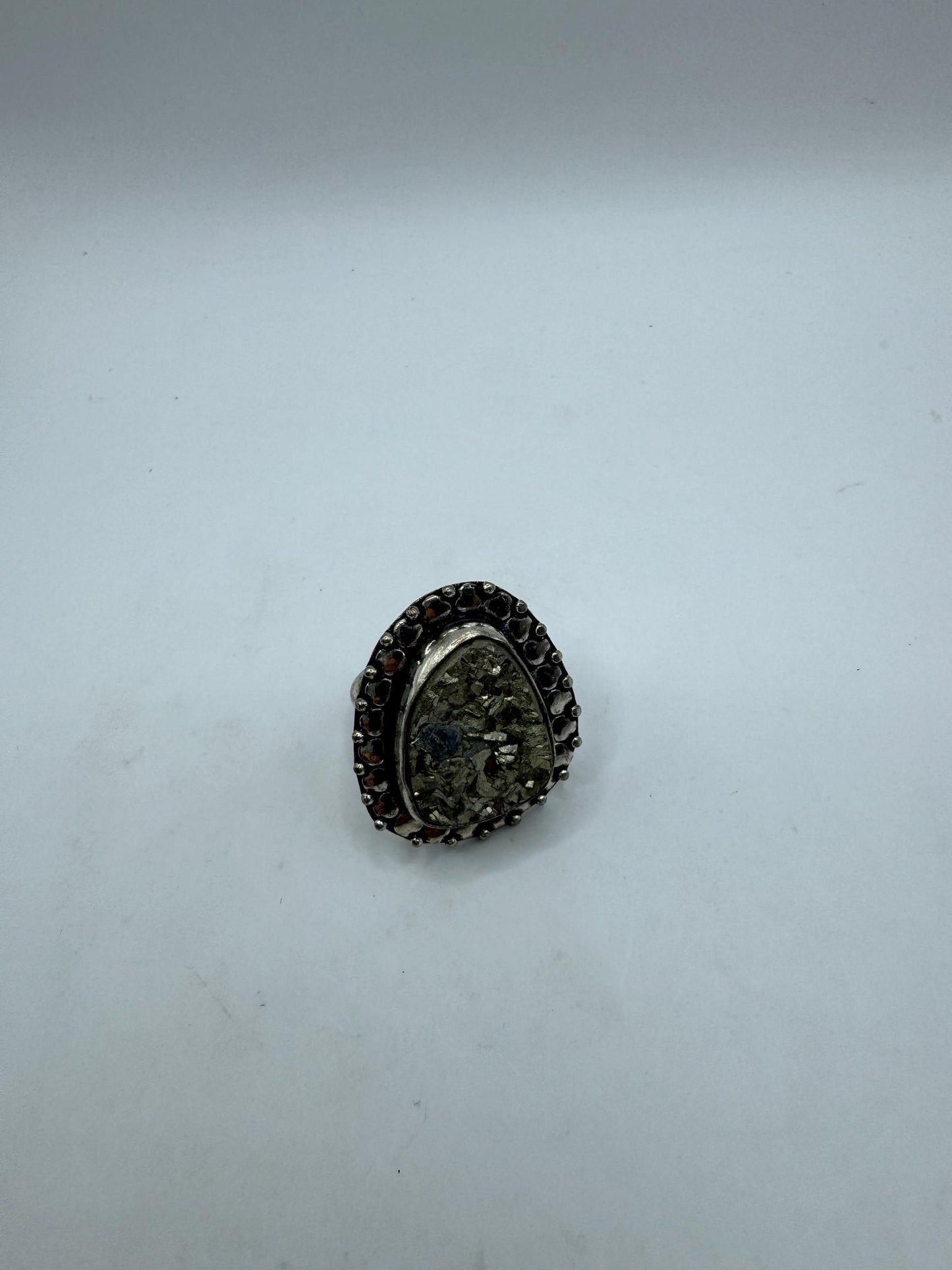 Vintage Gold Pyrite Silver Cocktail Ring Size 7