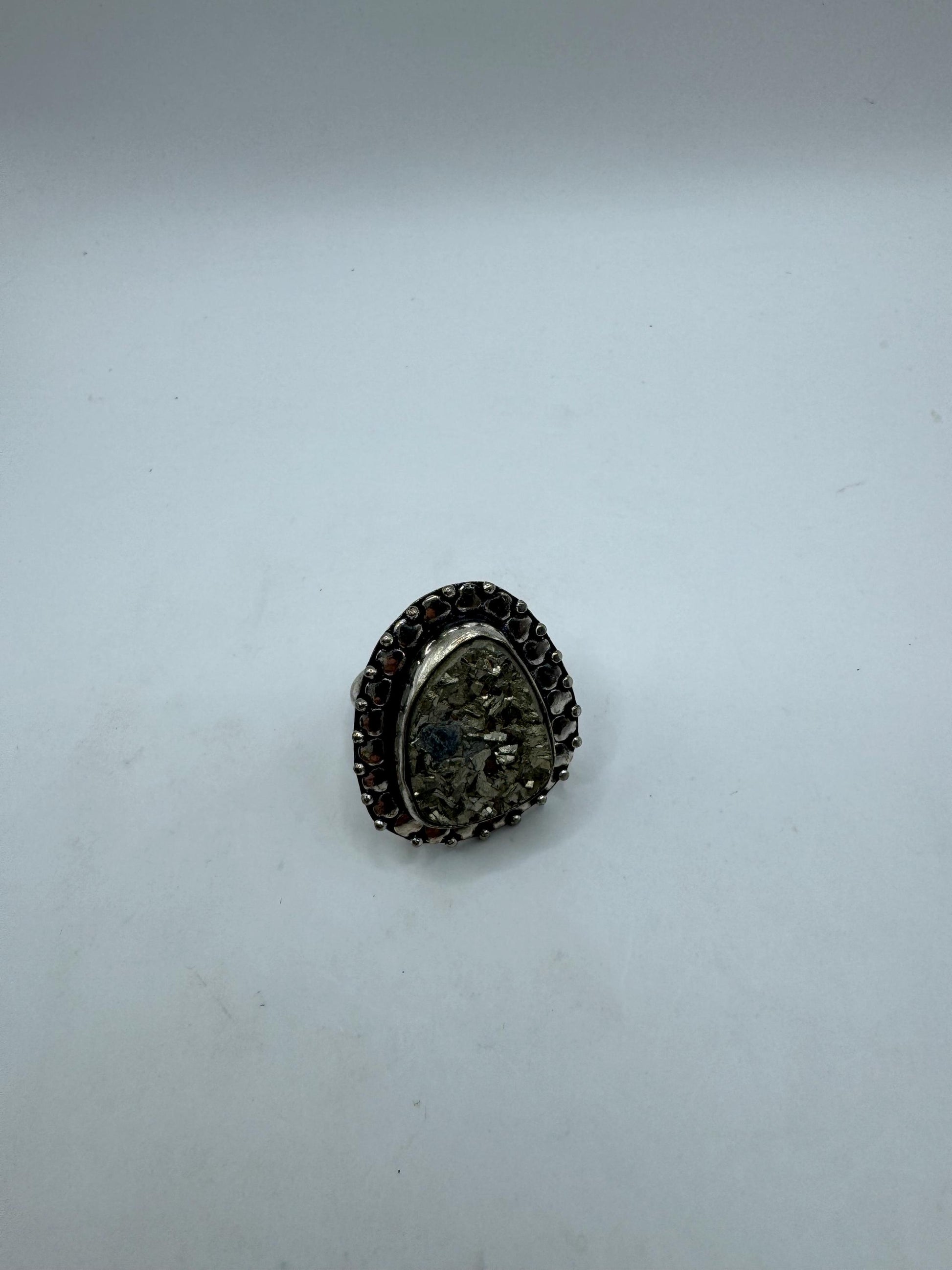 Vintage Gold Pyrite Silver Cocktail Ring Size 7