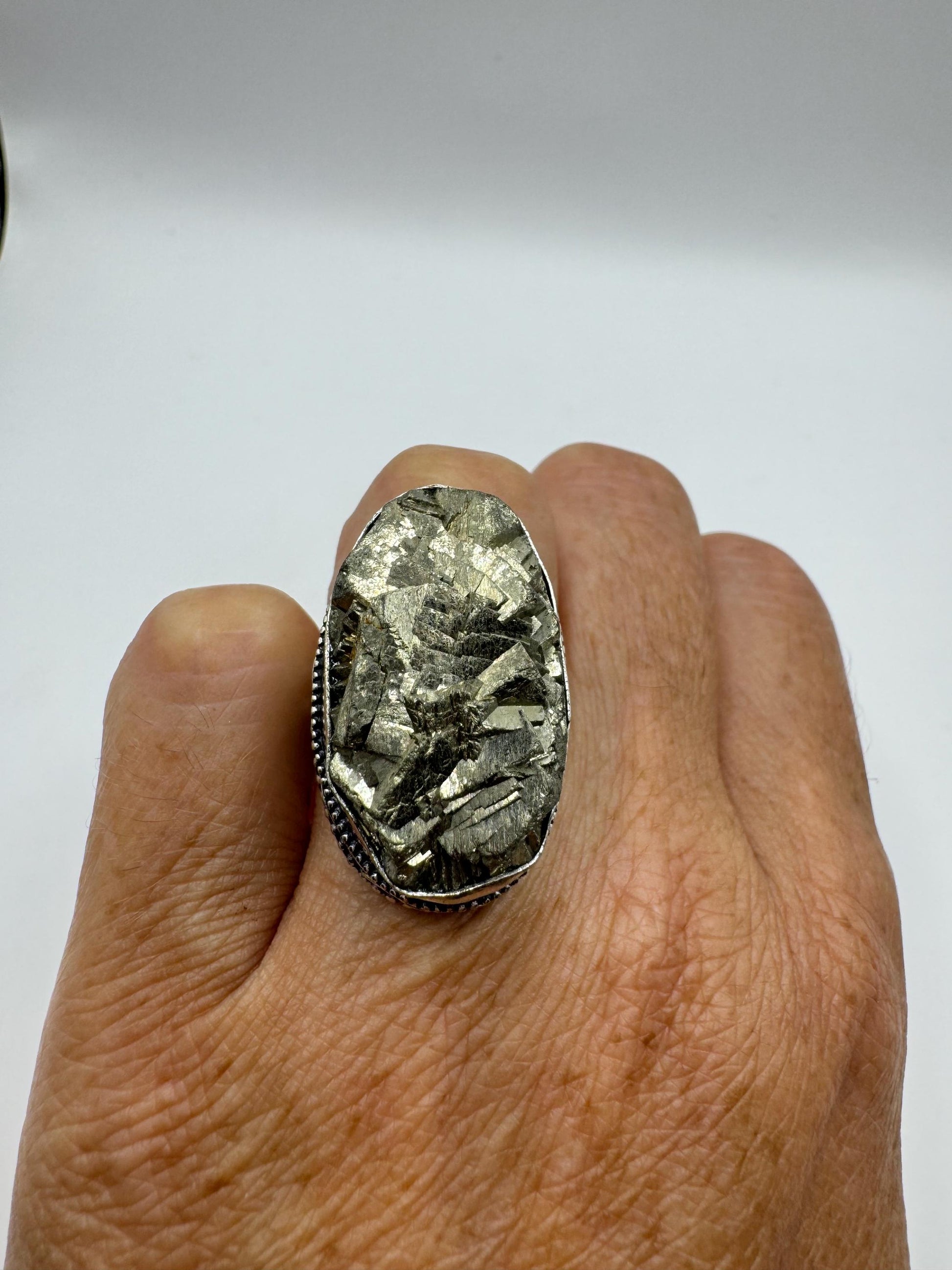 Vintage Gold Pyrite Silver Cocktail Ring Size 6