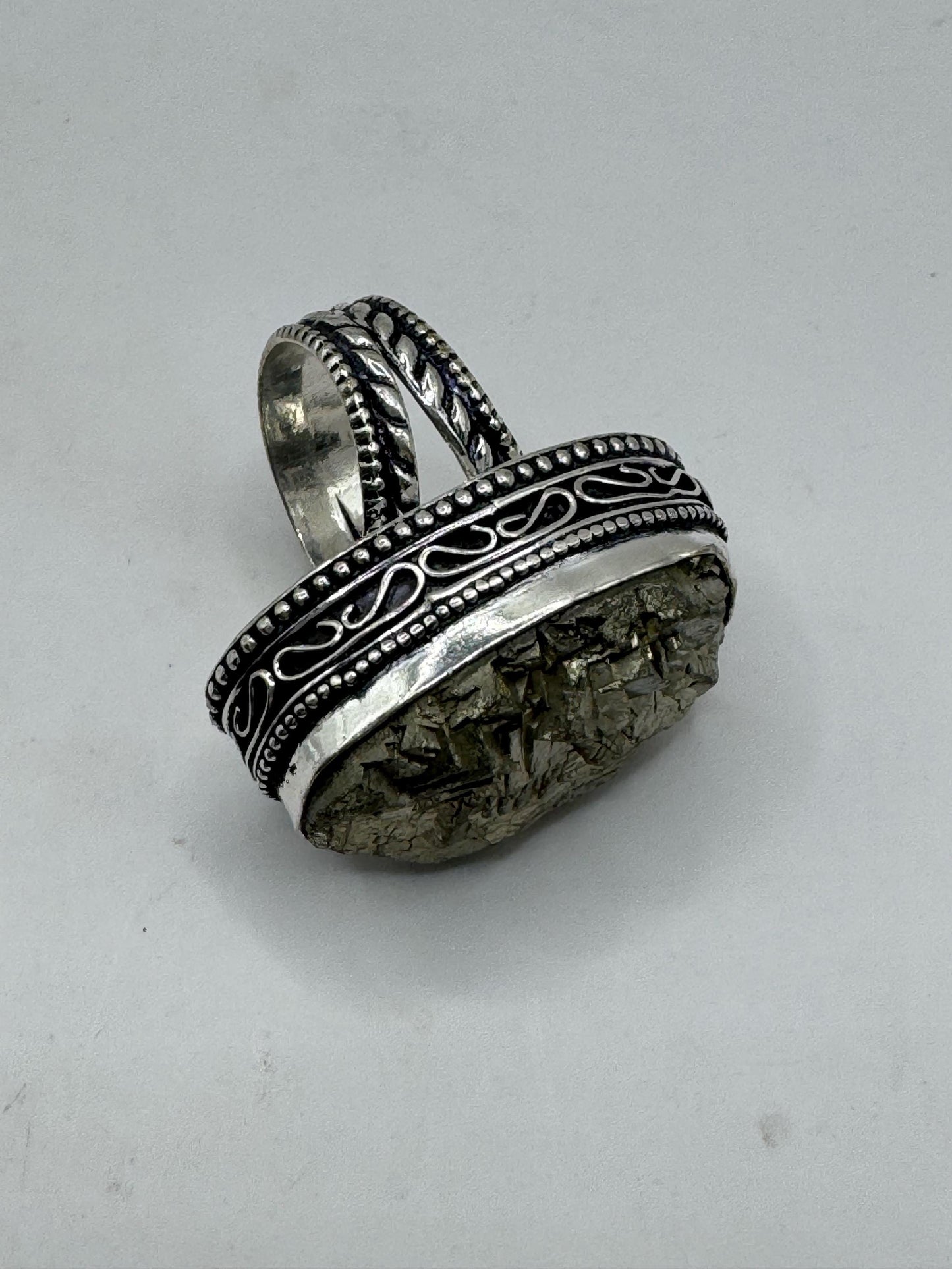 Vintage Gold Pyrite Silver Cocktail Ring Size 6