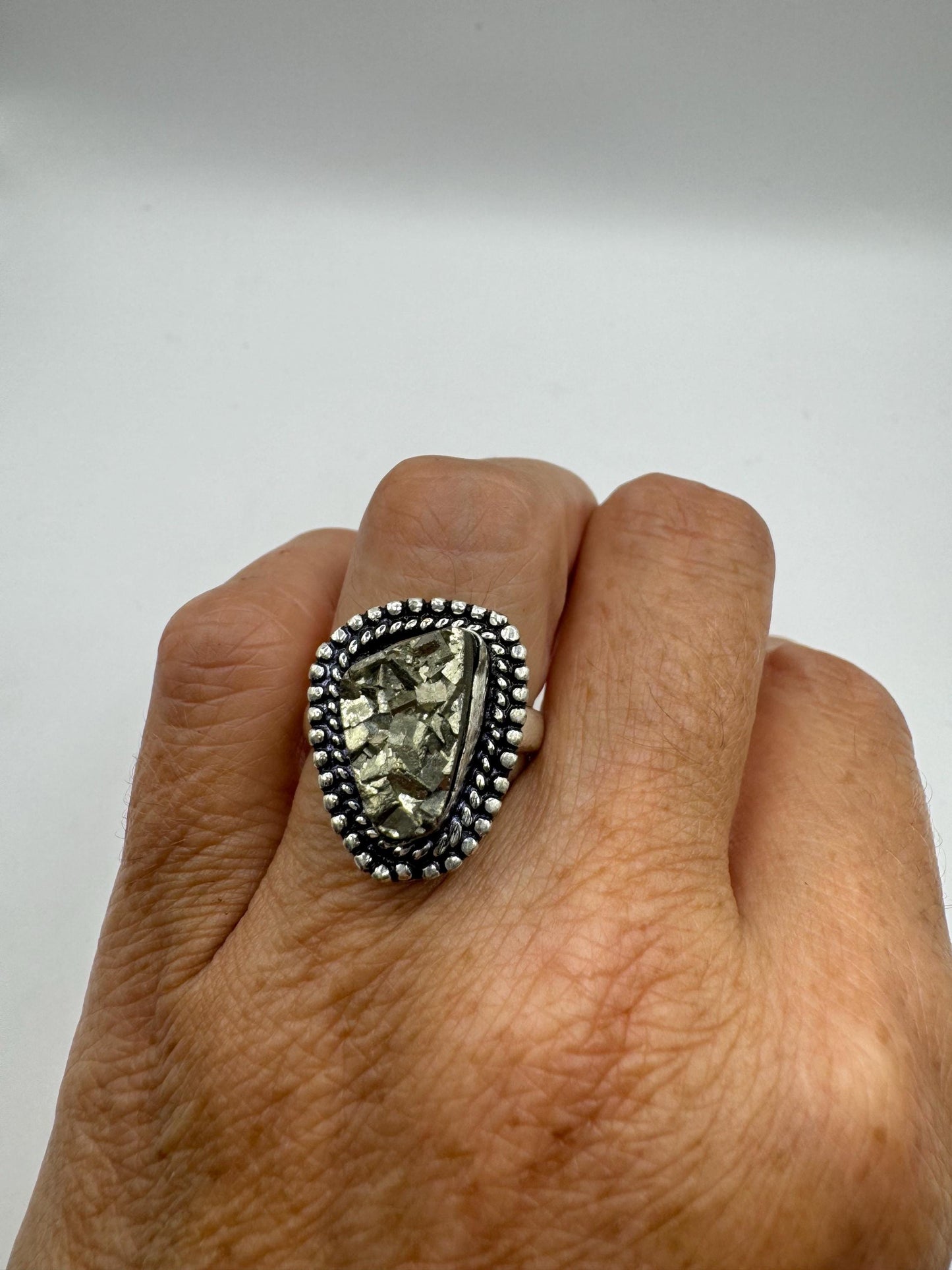 Vintage Gold Pyrite Silver Cocktail Ring Size 6