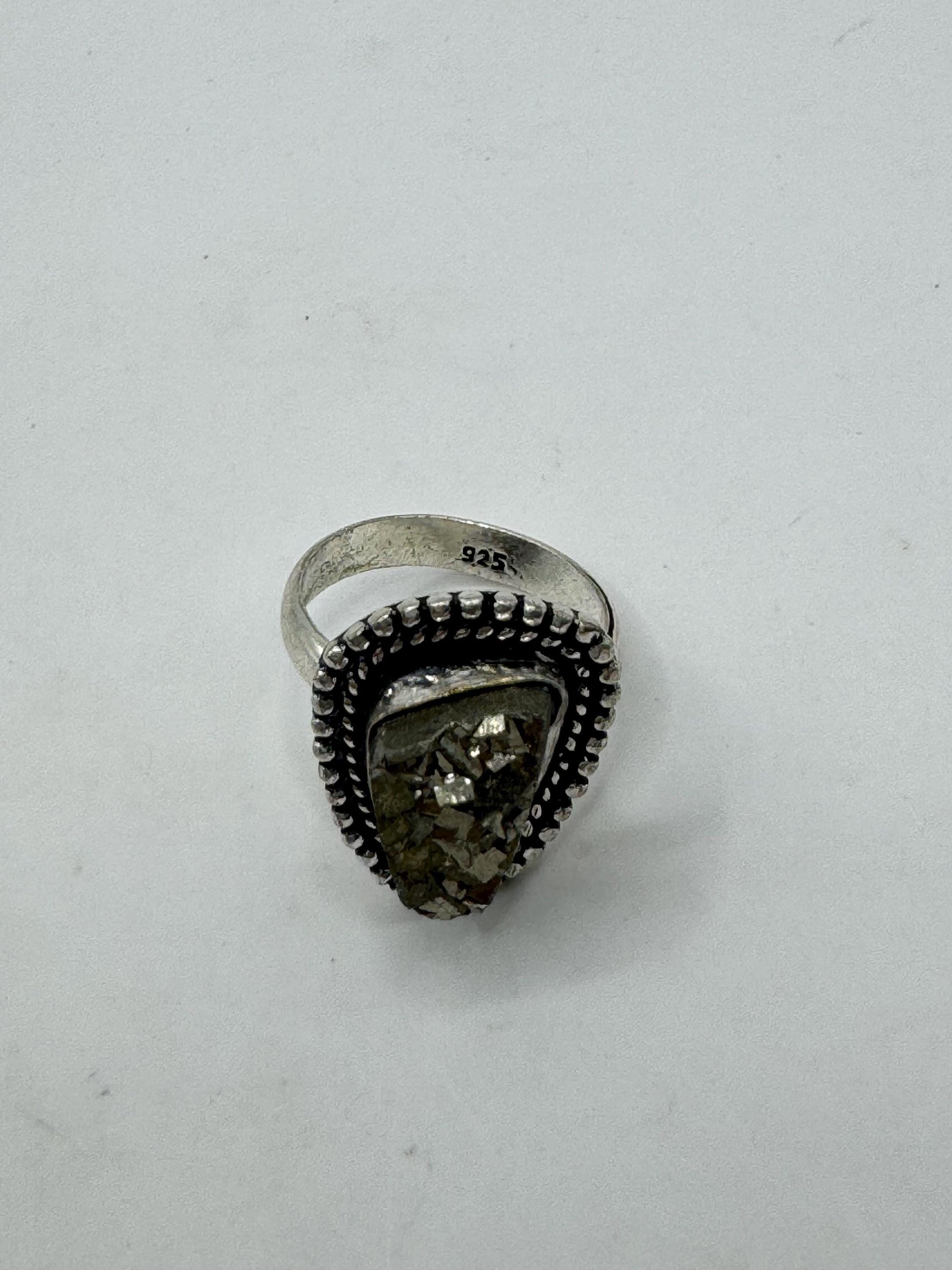 Vintage Gold Pyrite Silver Cocktail Ring Size 6