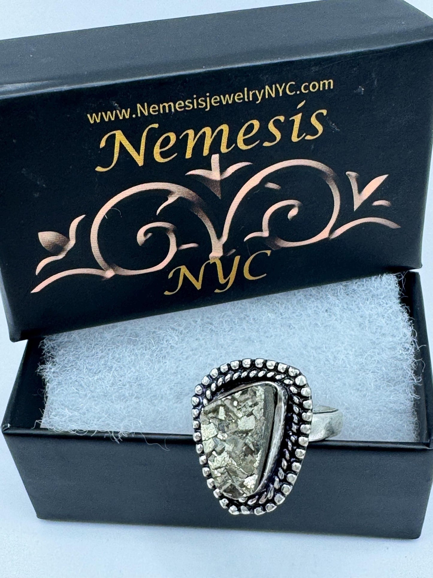 Vintage Gold Pyrite Silver Cocktail Ring Size 6