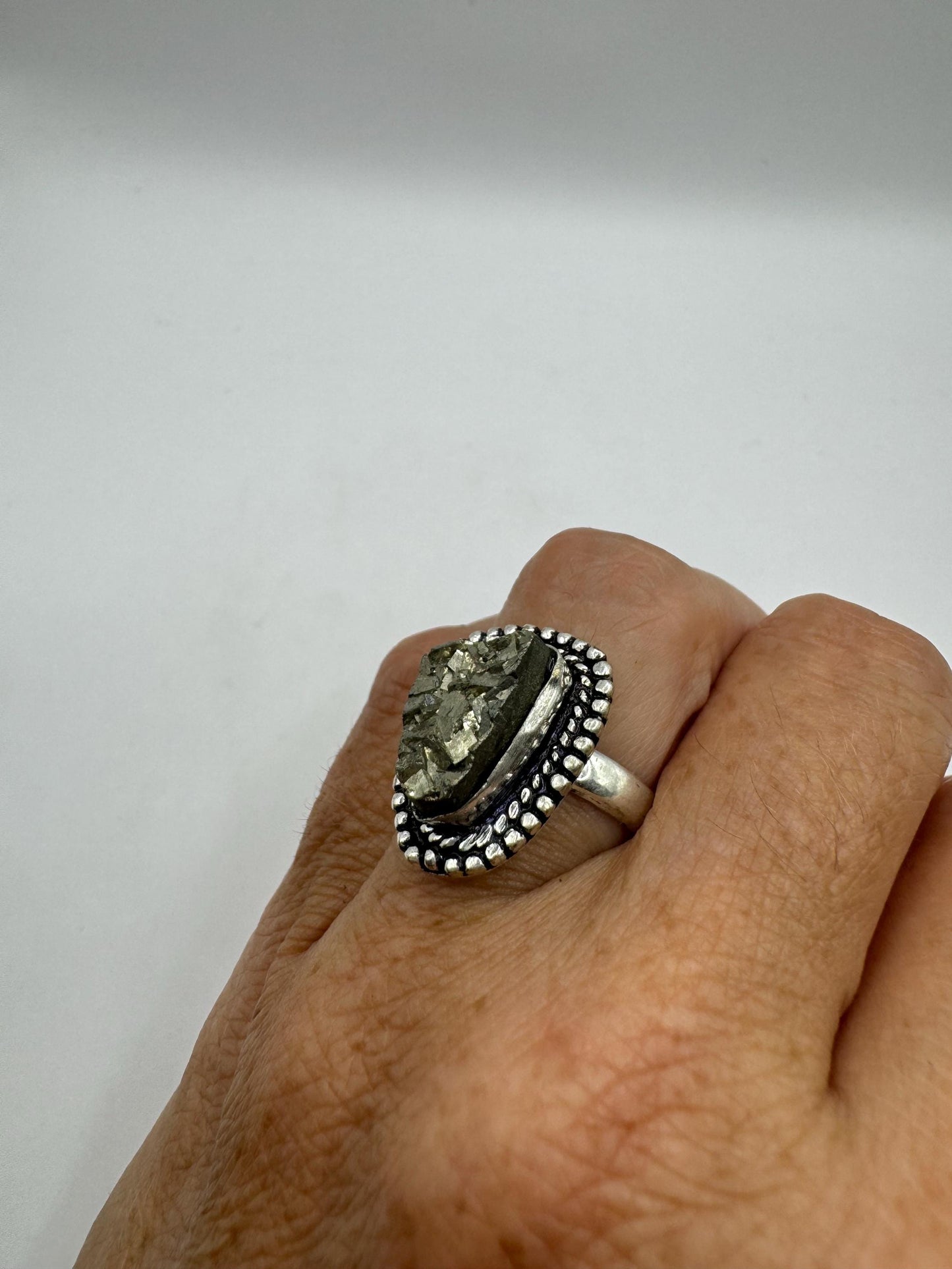 Vintage Gold Pyrite Silver Cocktail Ring Size 6