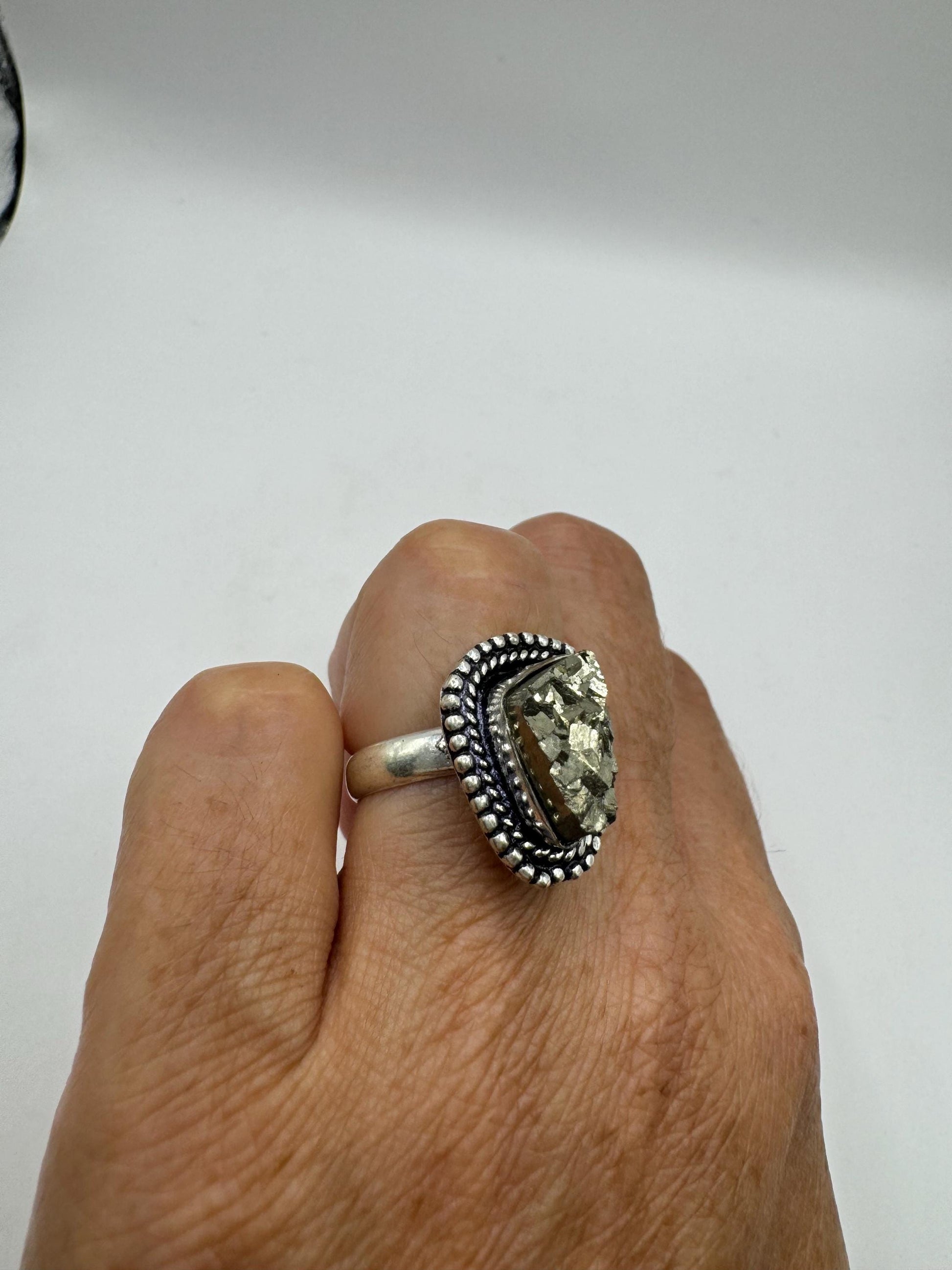 Vintage Gold Pyrite Silver Cocktail Ring Size 6