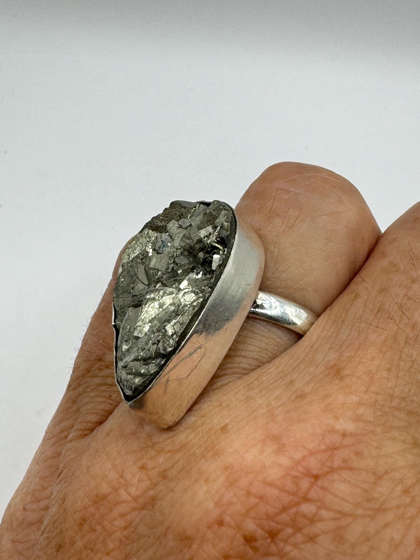 Vintage Gold Pyrite Silver Cocktail Ring Size 9