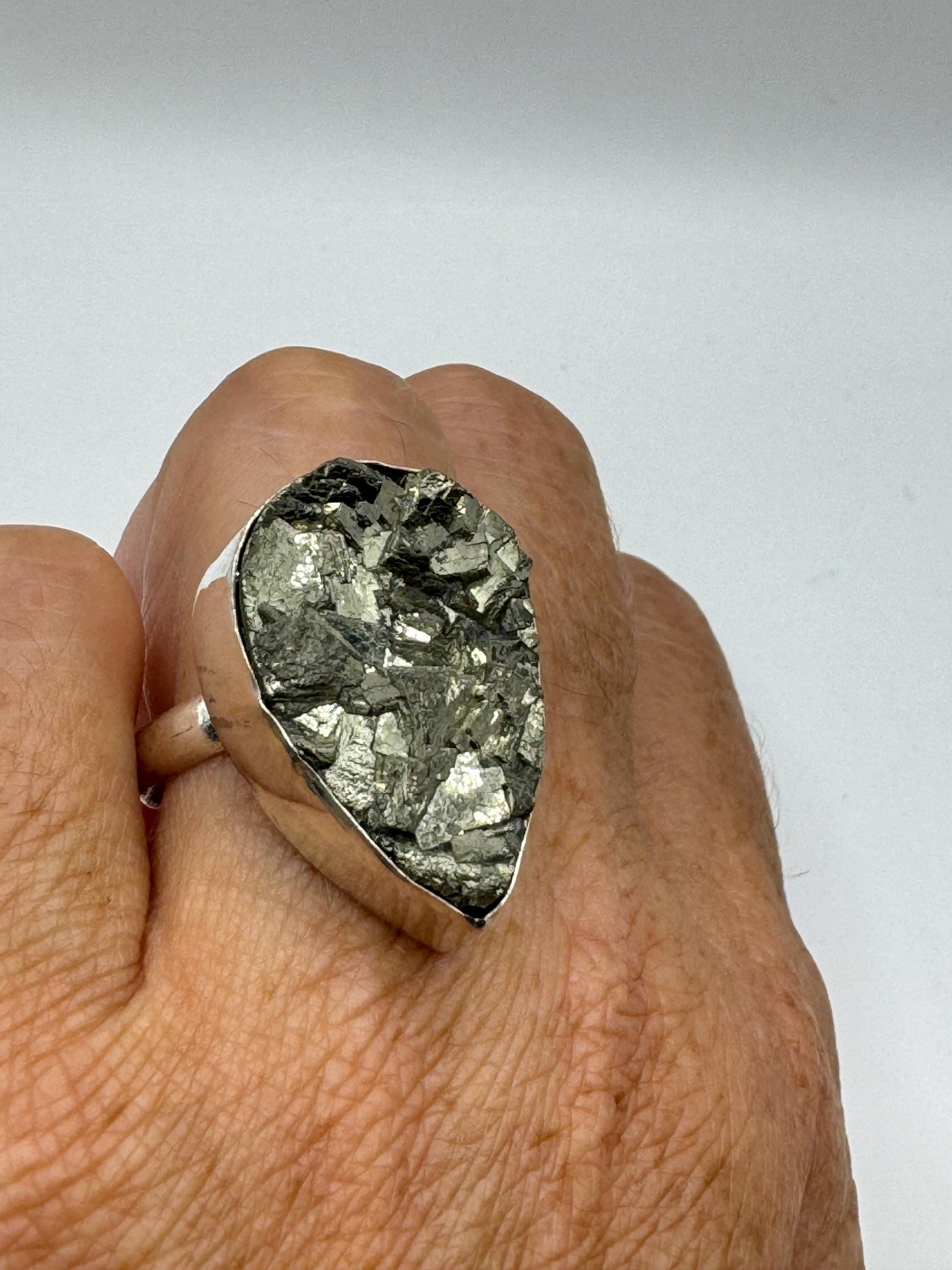 Vintage Gold Pyrite Silver Cocktail Ring Size 9