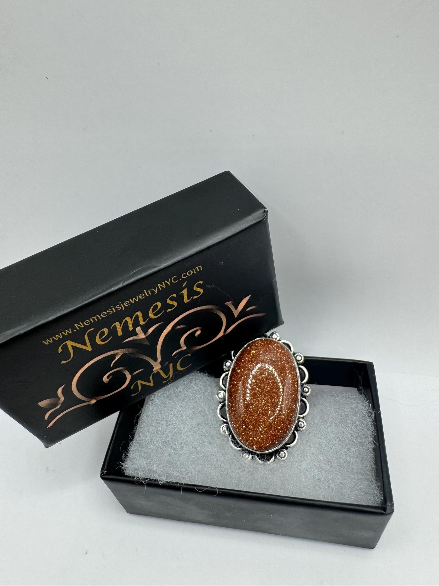 Vintage Handmade Gold Sandstone Setting Silver Boho Statement Ring 8.25