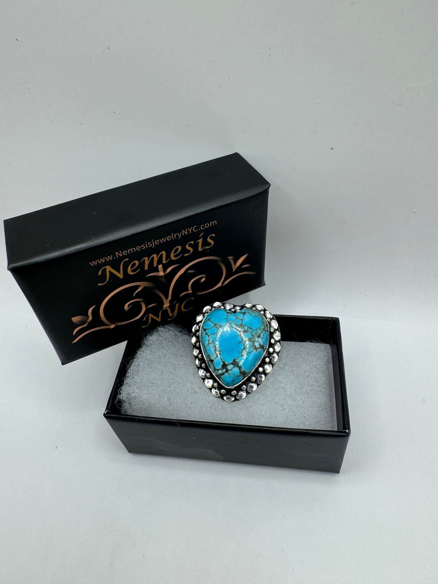 Vintage Blue Genuine Tibetan Turquoise Statement Chunky Heart Cocktail Ring Size 7