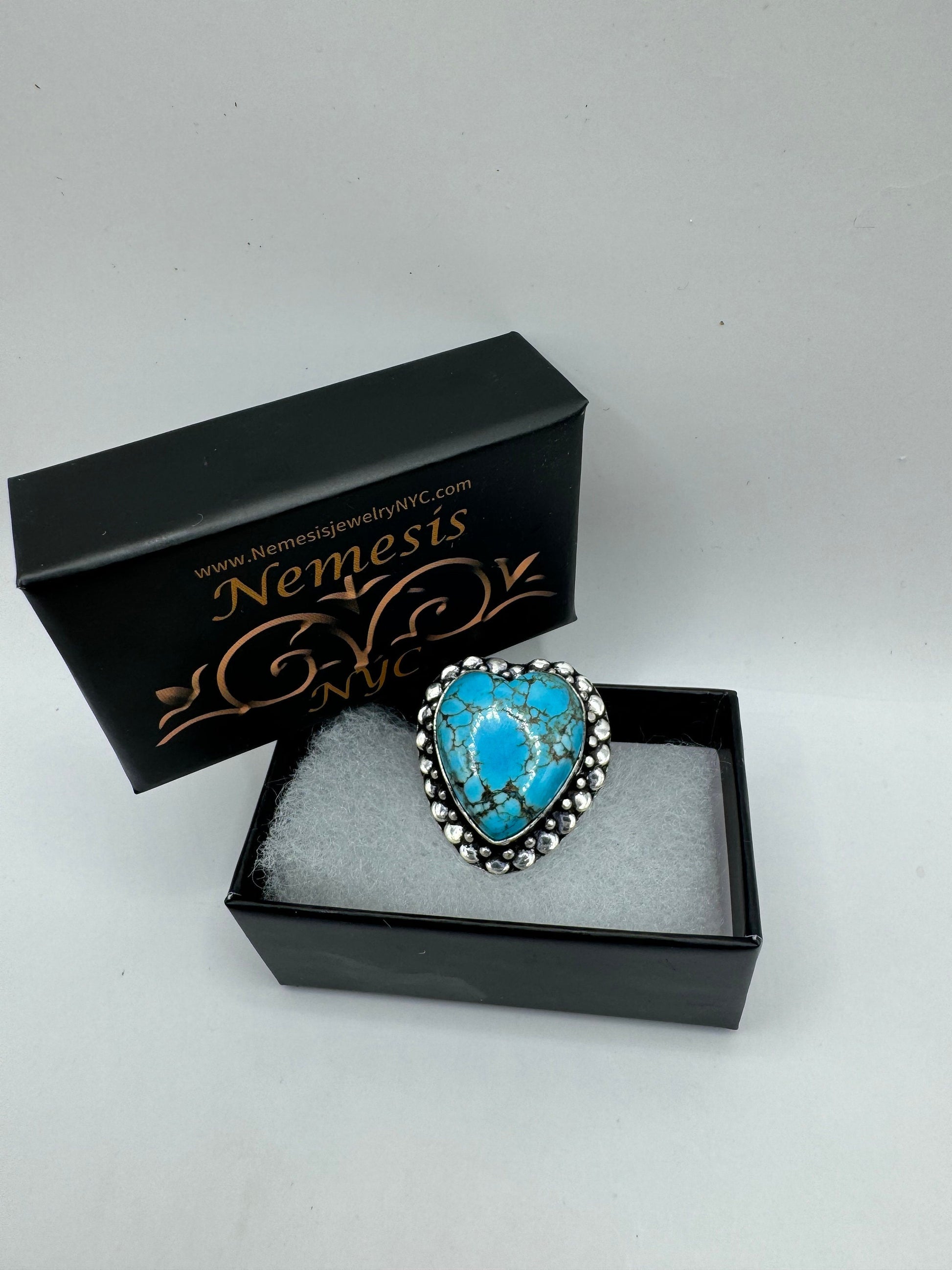 Vintage Blue Genuine Tibetan Turquoise Statement Chunky Heart Cocktail Ring Size 7