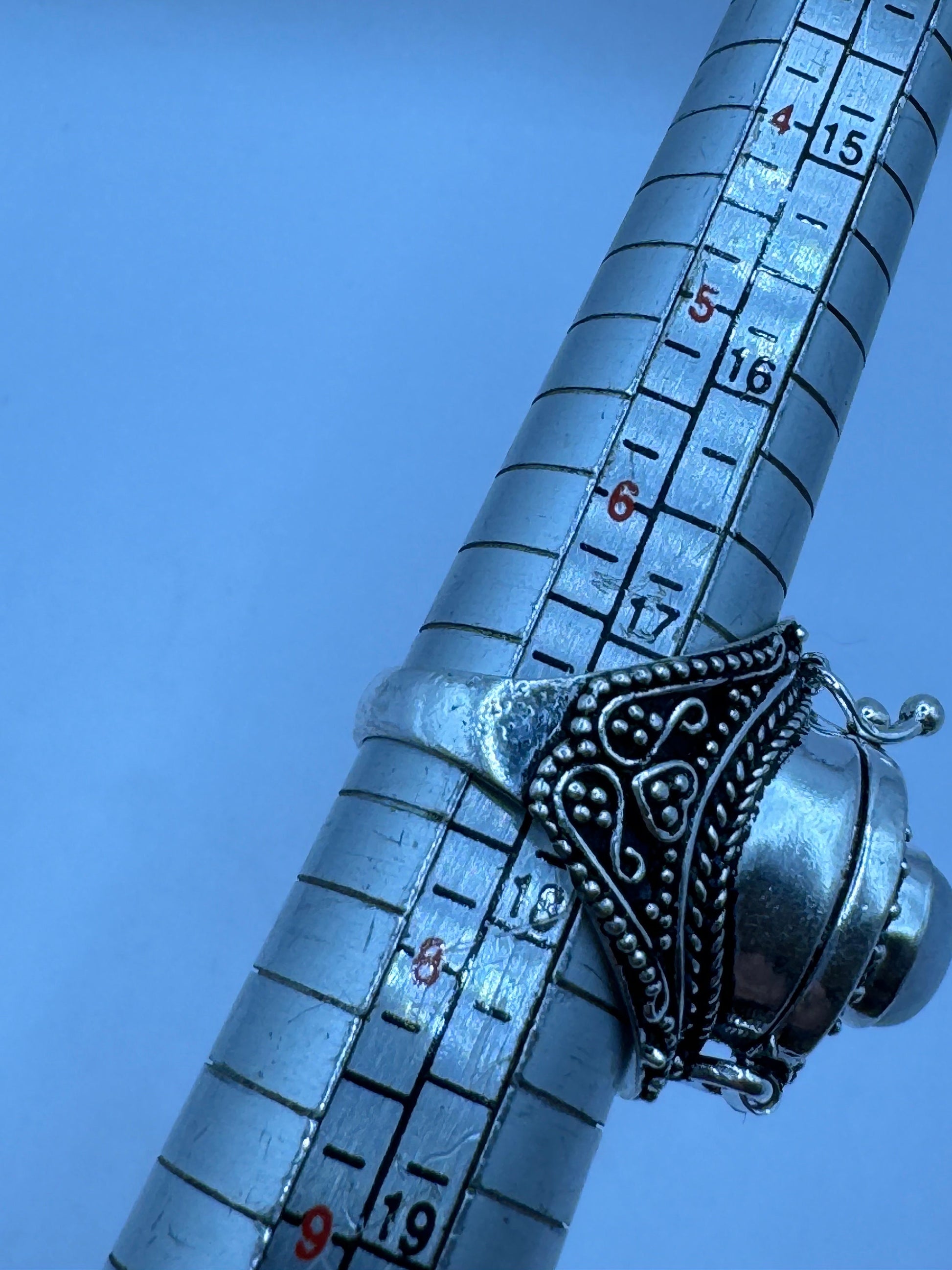 Vintage Blue Rainbow Moonstone White Bronze Poison Pillbox Ring