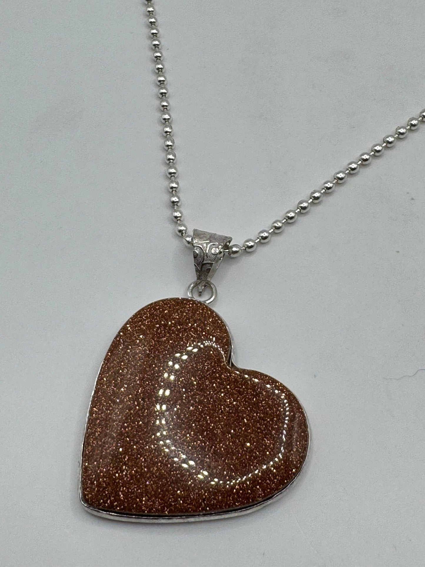 Vintage Golden Sandstone Heart Choker Goldstone Silver Necklace