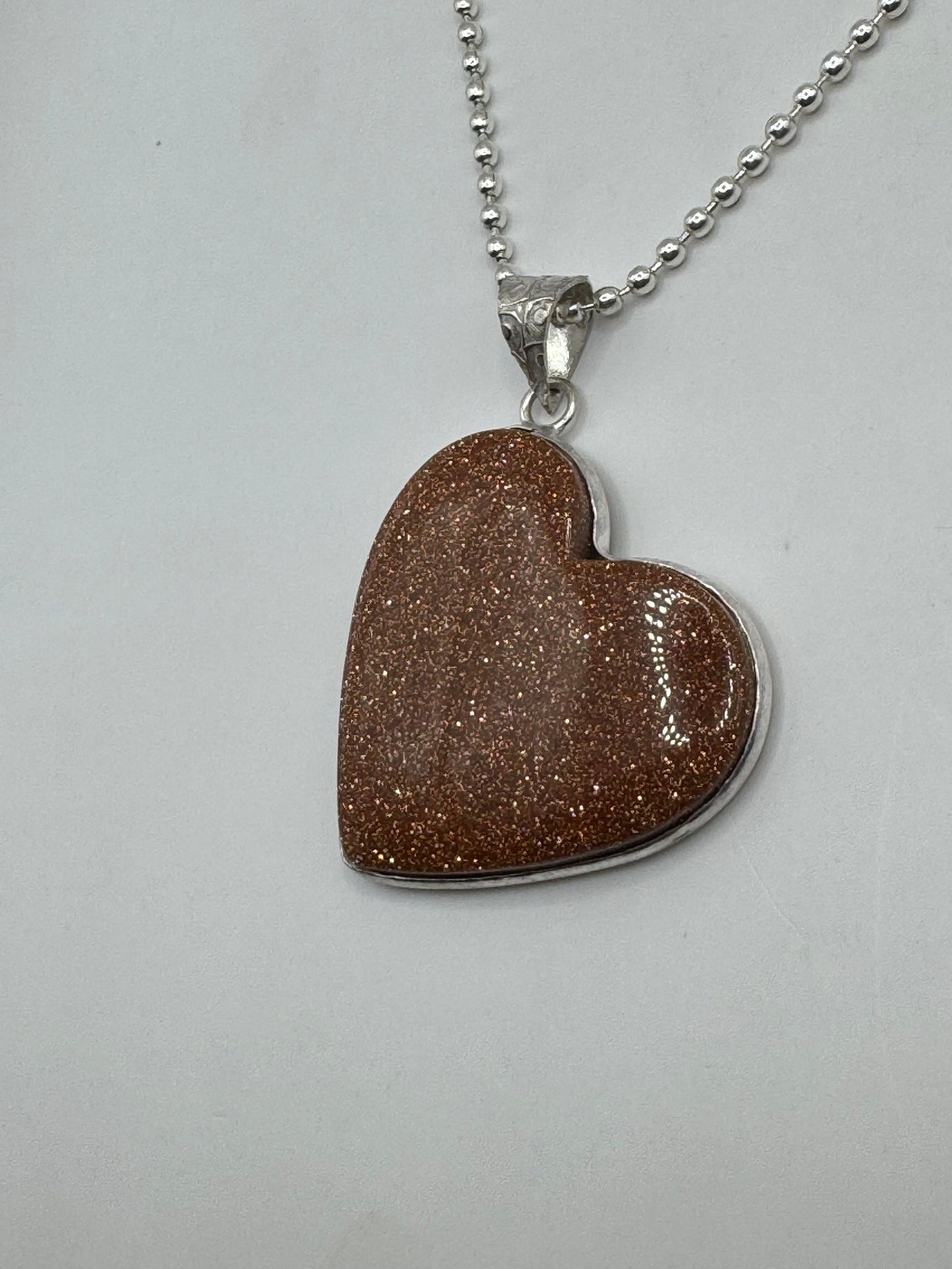 Vintage Golden Sandstone Heart Choker Goldstone Silver Necklace