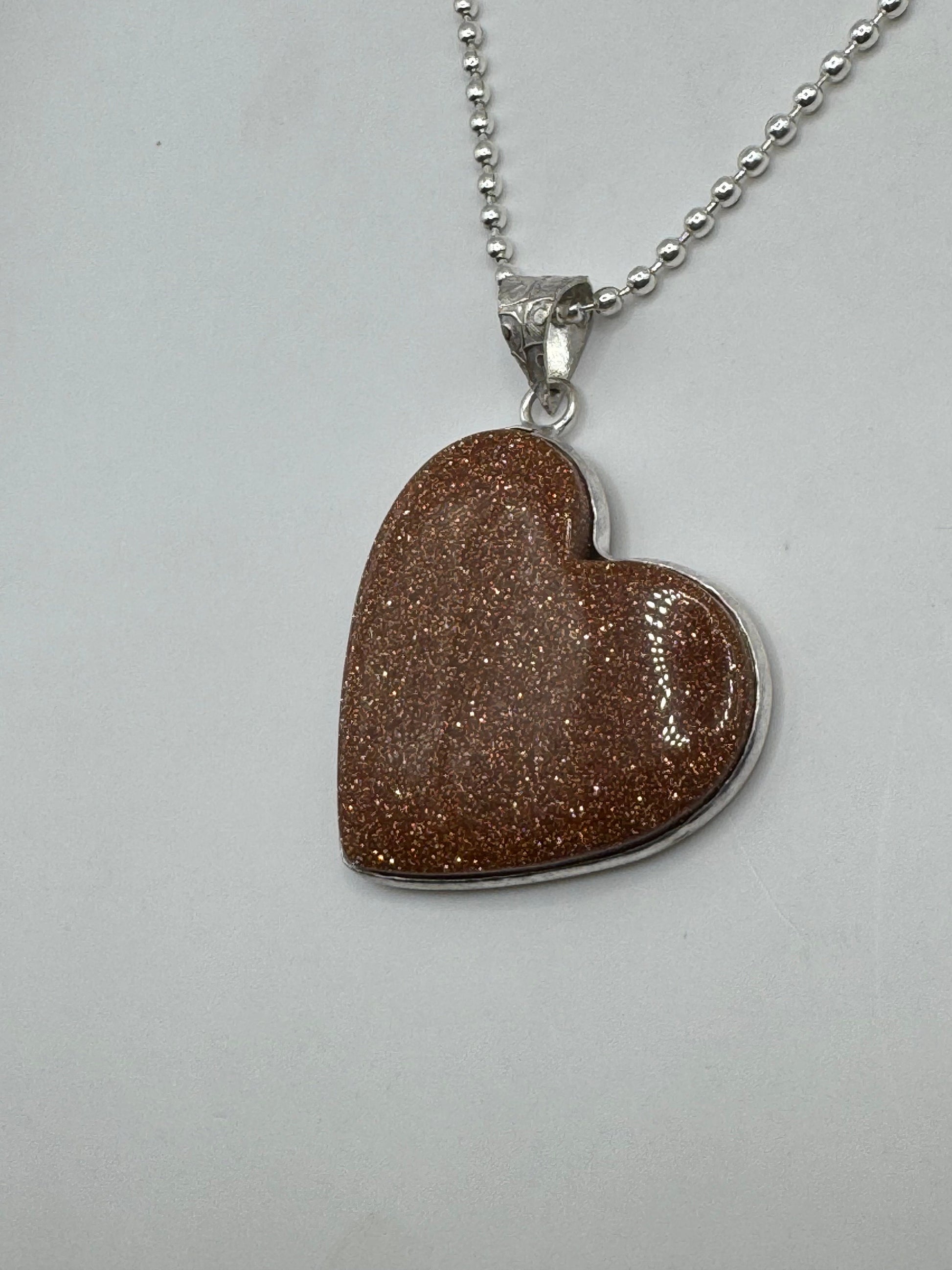 Vintage Golden Sandstone Heart Choker Goldstone Silver Necklace