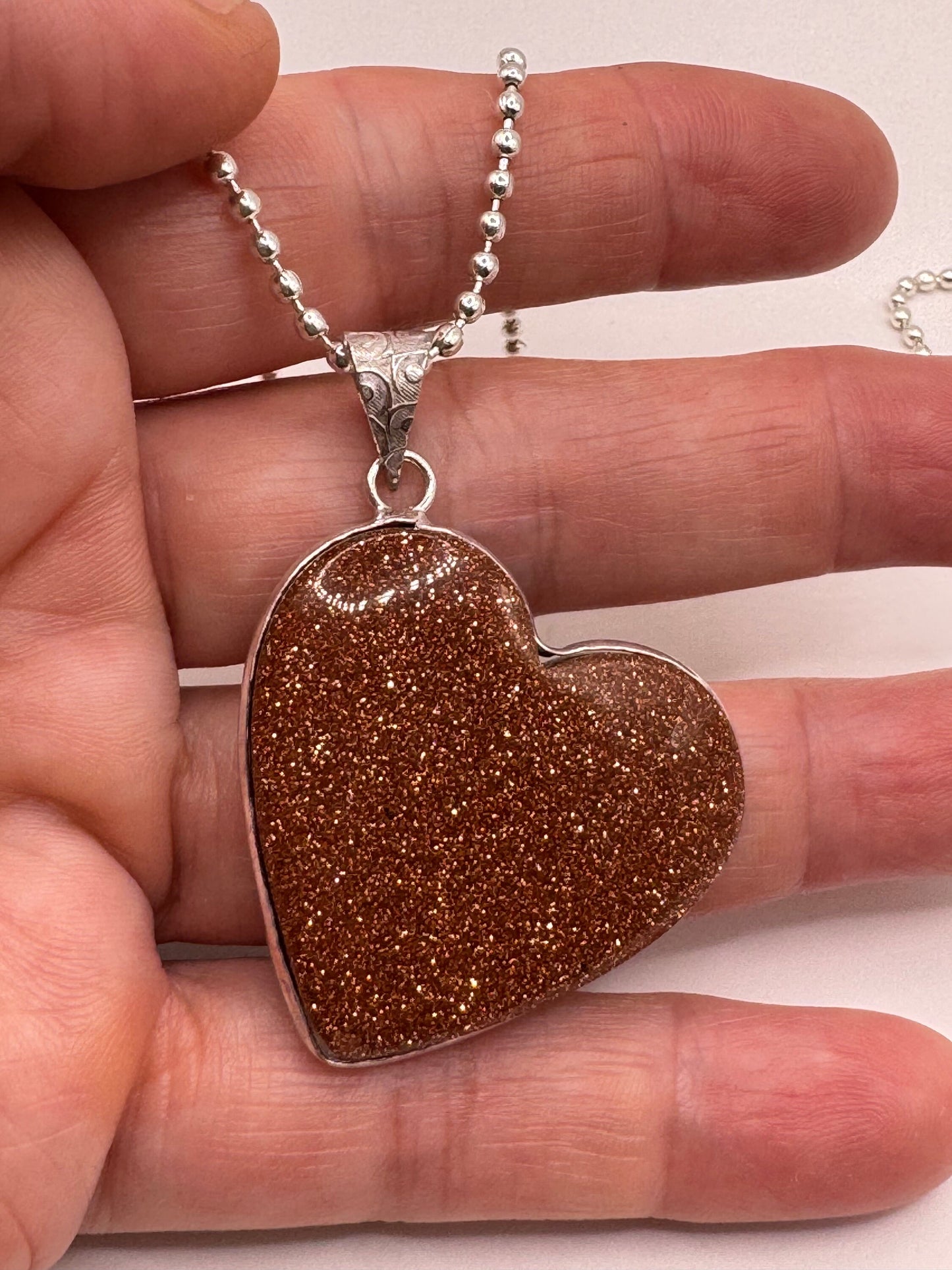 Vintage Golden Sandstone Heart Choker Goldstone Silver Necklace