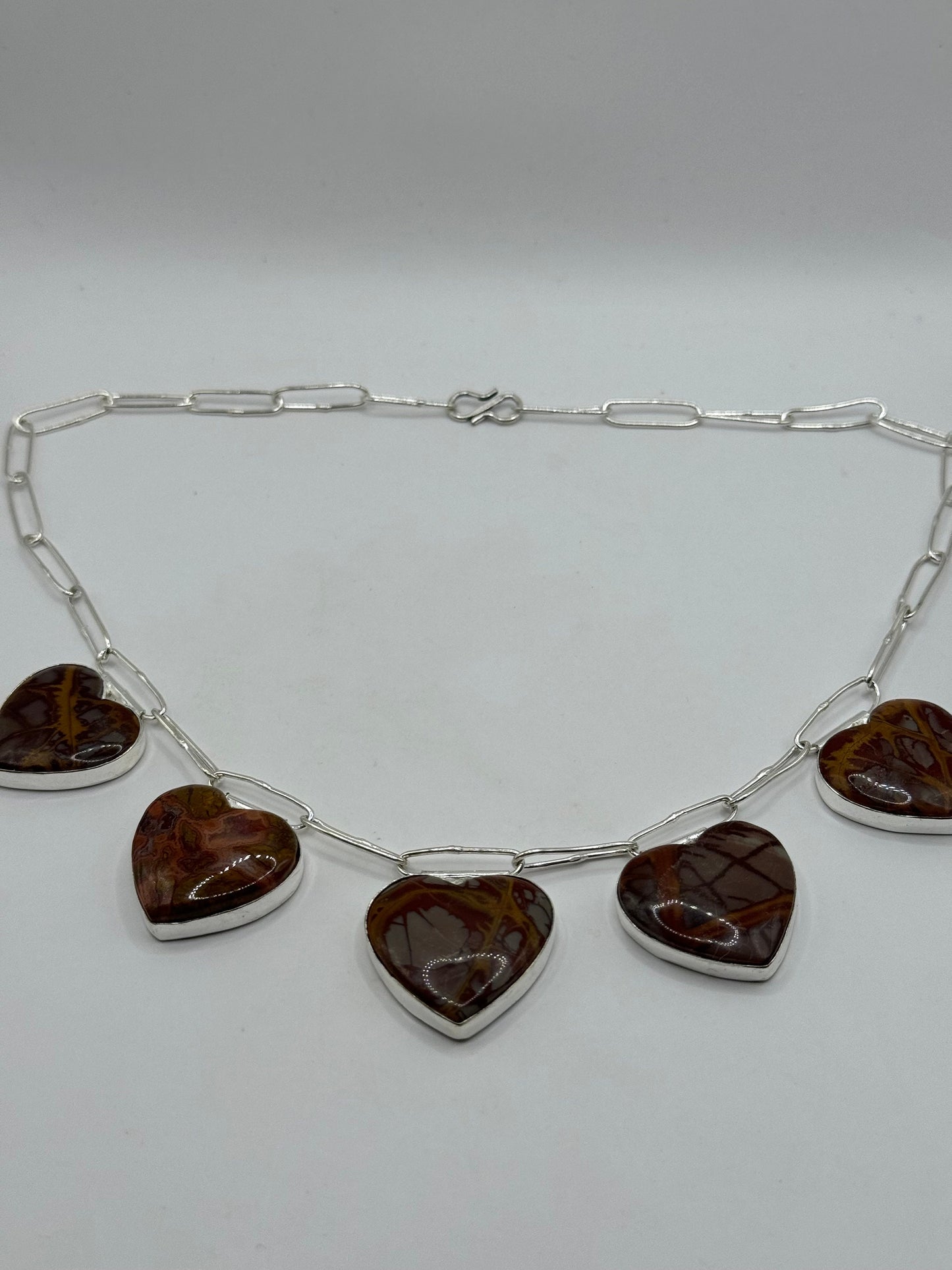 Vintage Golden Picture Jasper Heart Choker Goldstone Silver Necklace