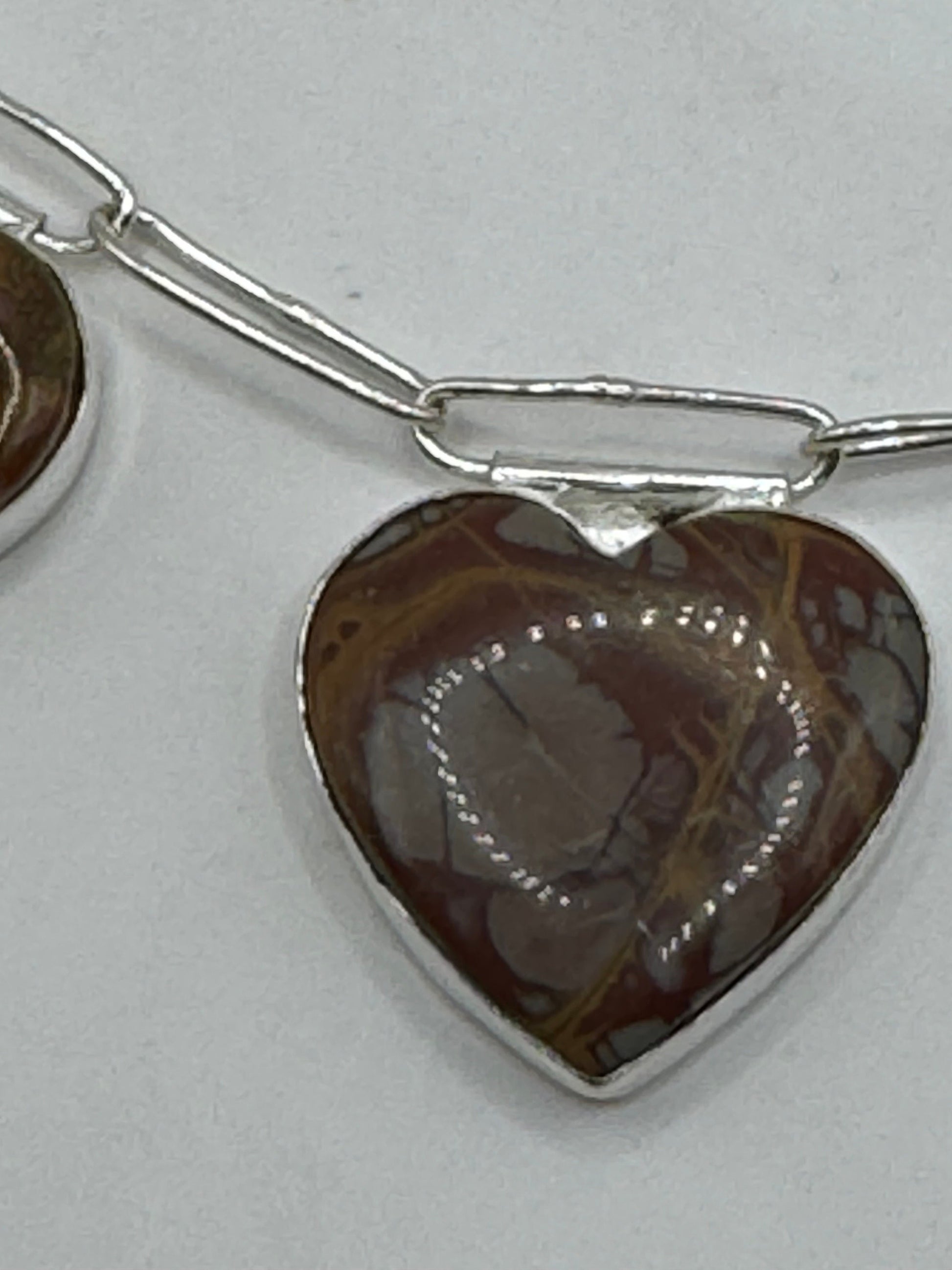 Vintage Golden Picture Jasper Heart Choker Goldstone Silver Necklace