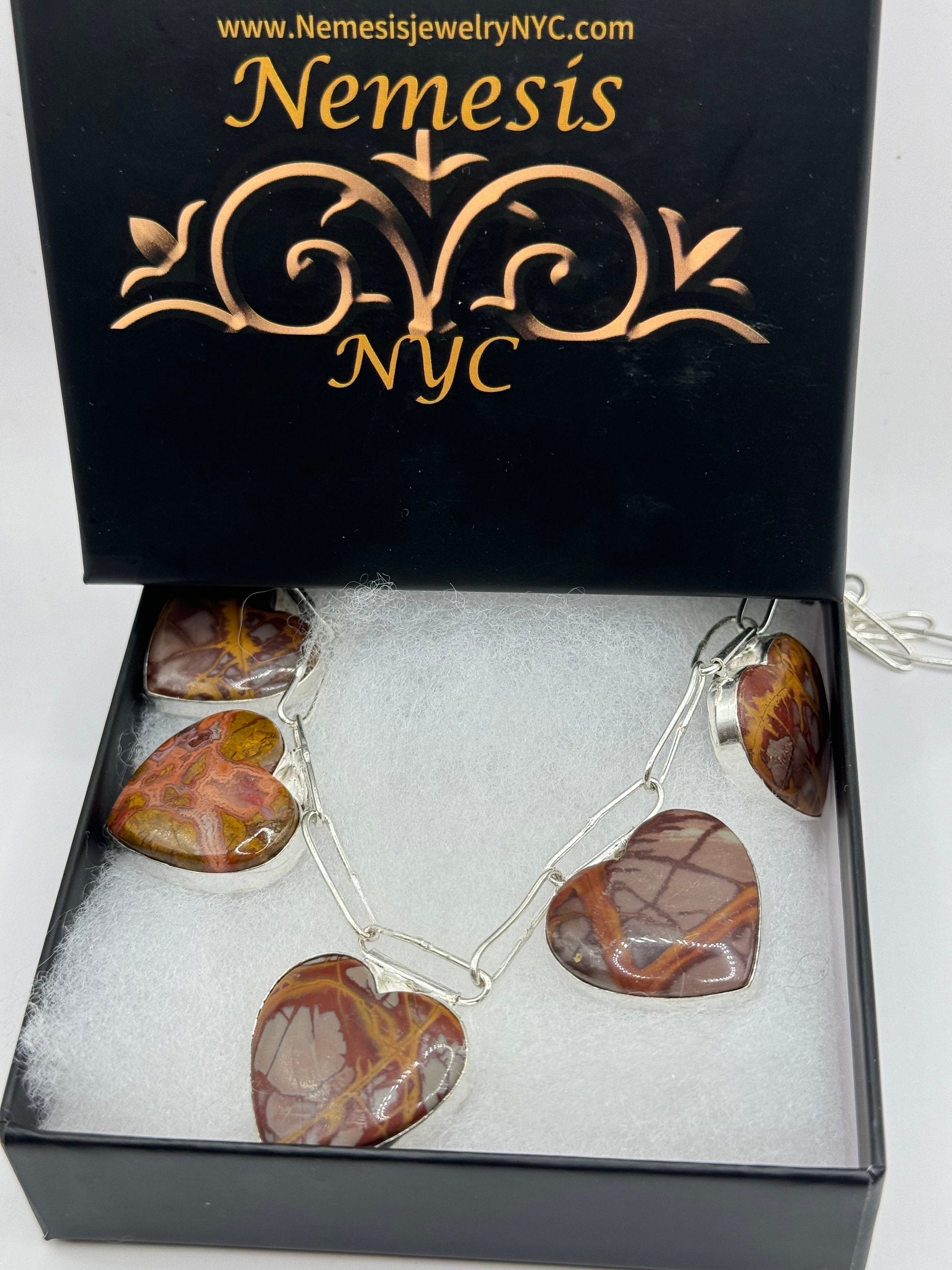 Vintage Golden Picture Jasper Heart Choker Goldstone Silver Necklace