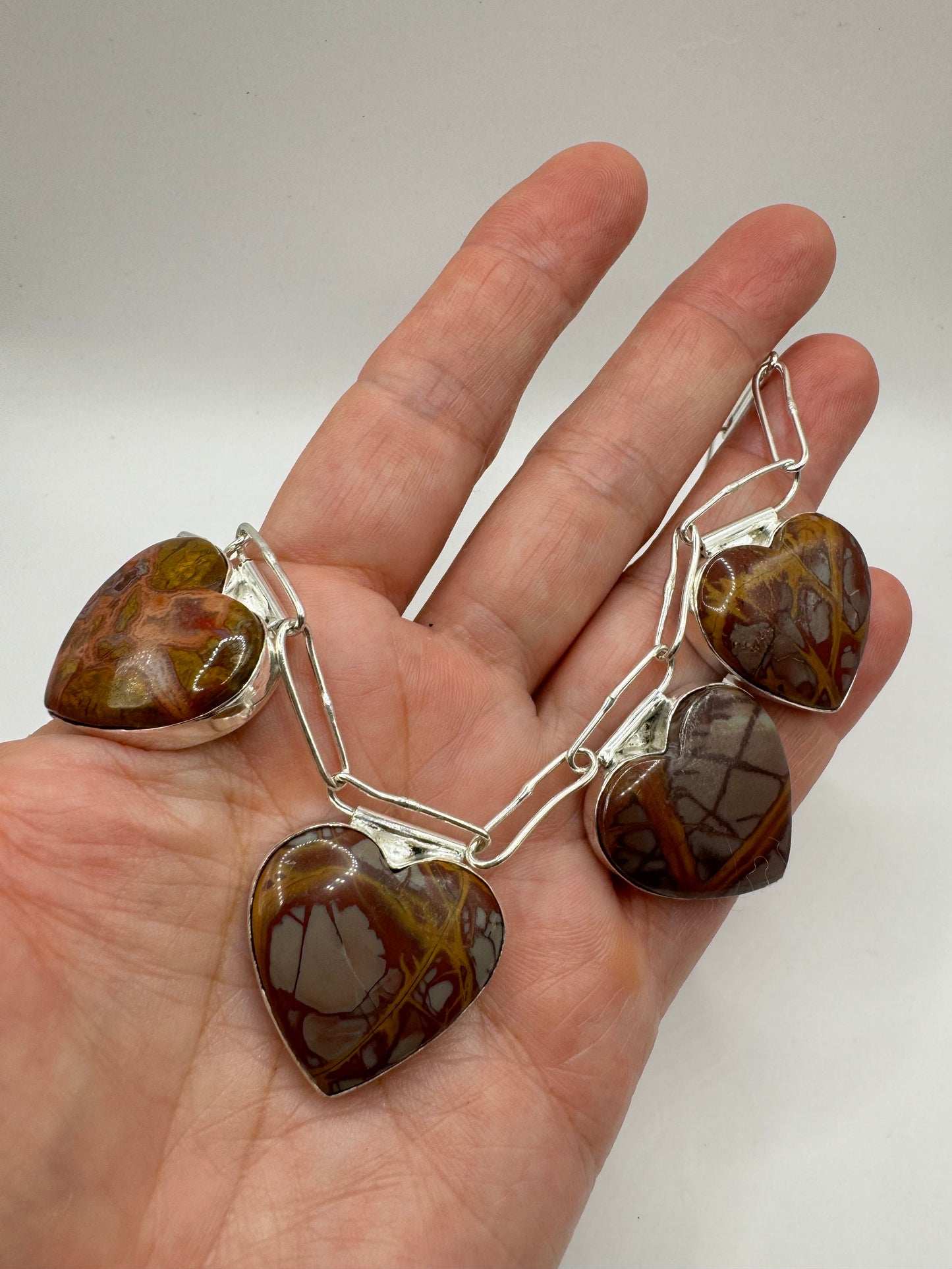 Vintage Golden Picture Jasper Heart Choker Goldstone Silver Necklace