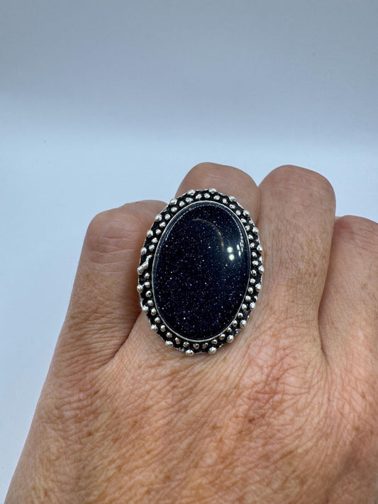 Vintage Handmade Boho Statement Black Sandstone Silver Ring 7