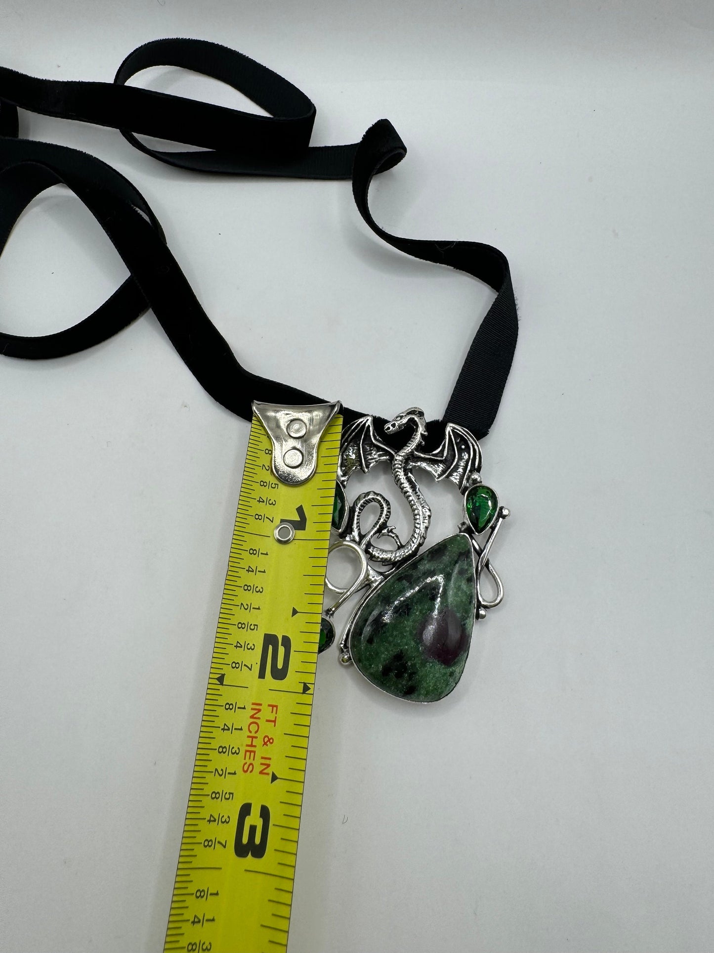 Vintage Silver Genuine Ruby Zoisite Choker Black Velvet Necklace.