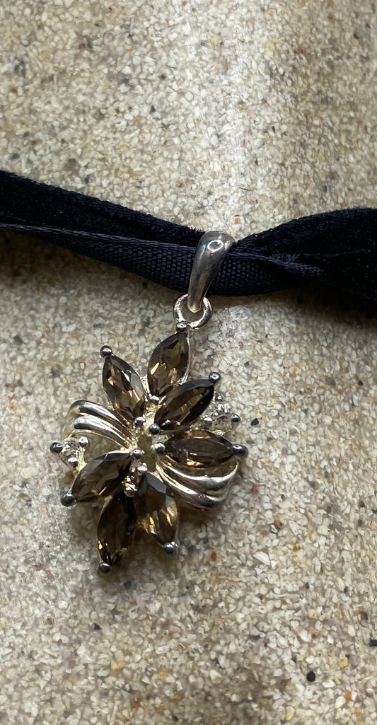 Vintage Smoky Topaz 925 Sterling Silver Necklace Choker
