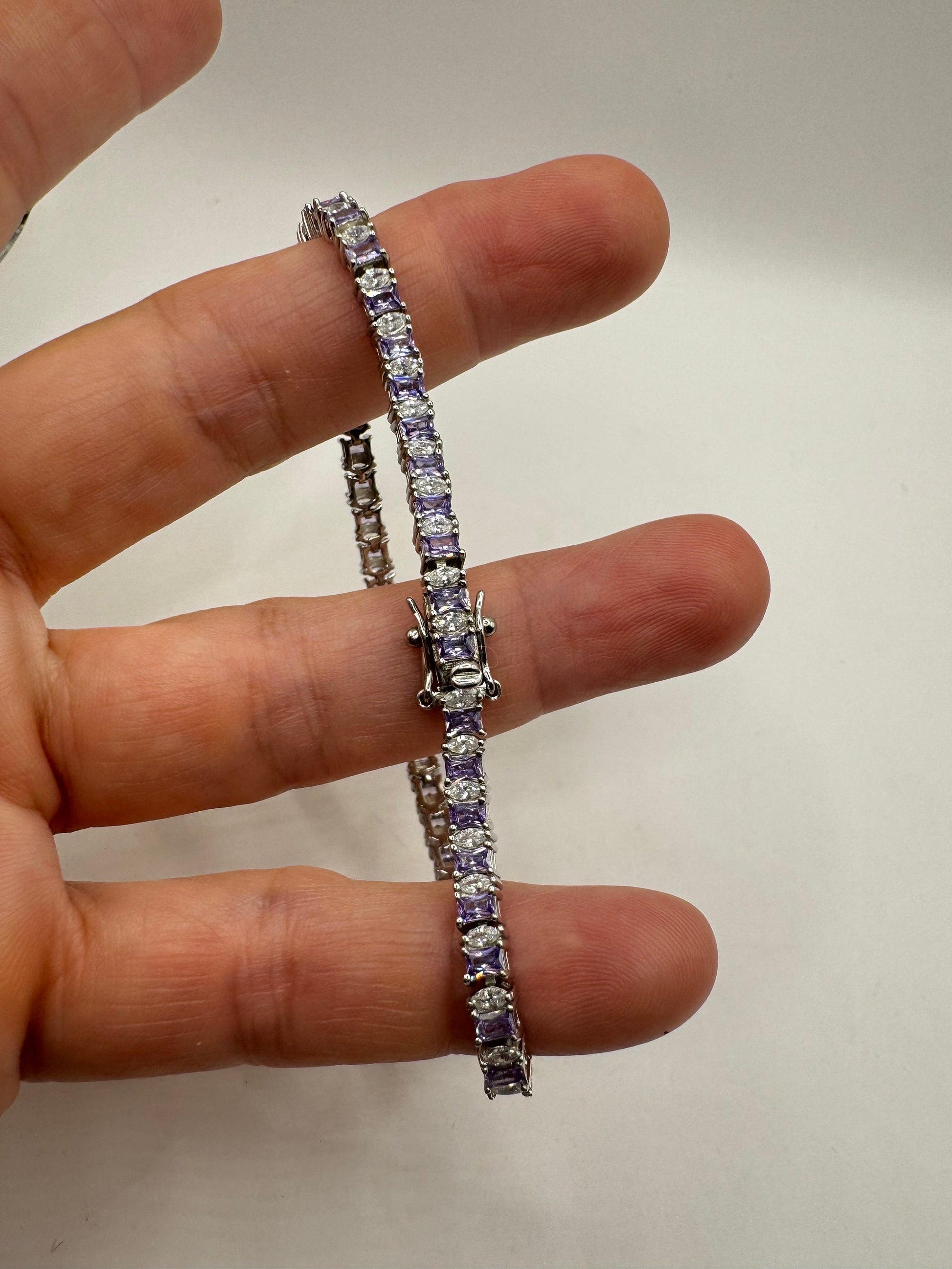 Vintage Purple Amethyst Tennis Bracelet in 925 Sterling Silver