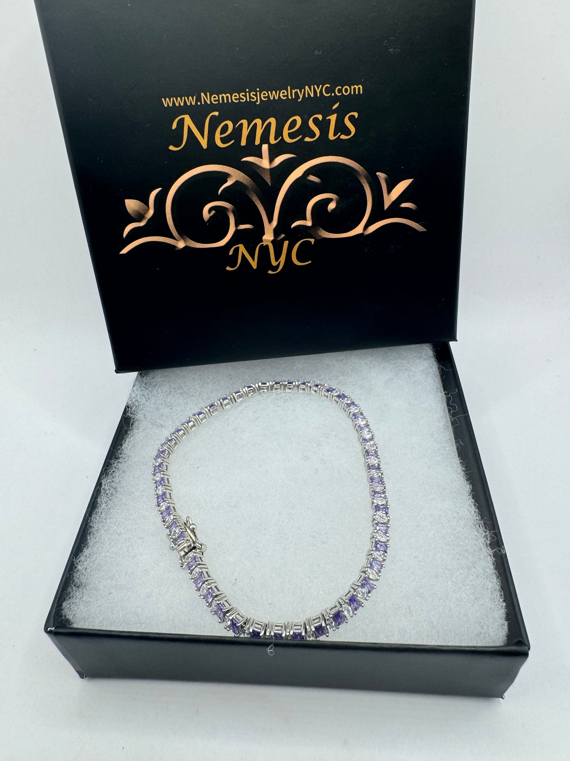 Vintage Purple Amethyst Tennis Bracelet in 925 Sterling Silver