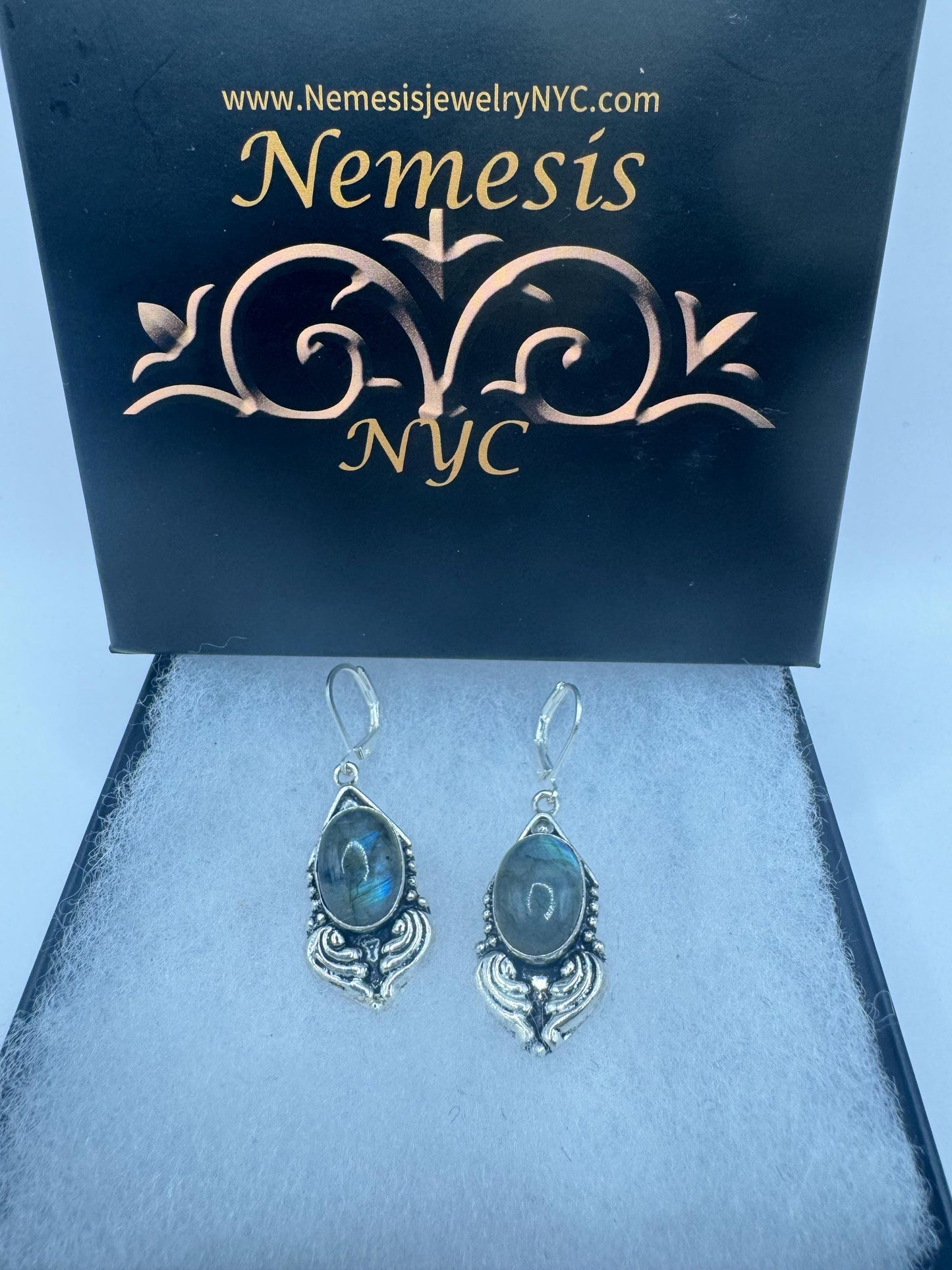 Vintage Labradorite Silver Dangle Earrings