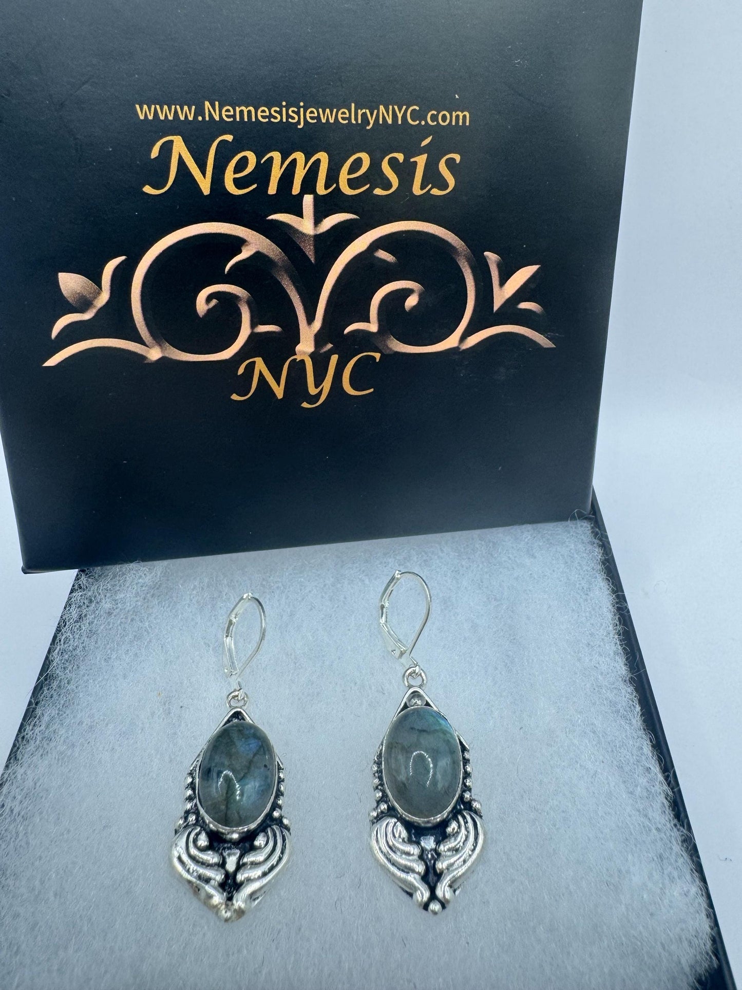 Vintage Labradorite Silver Dangle Earrings