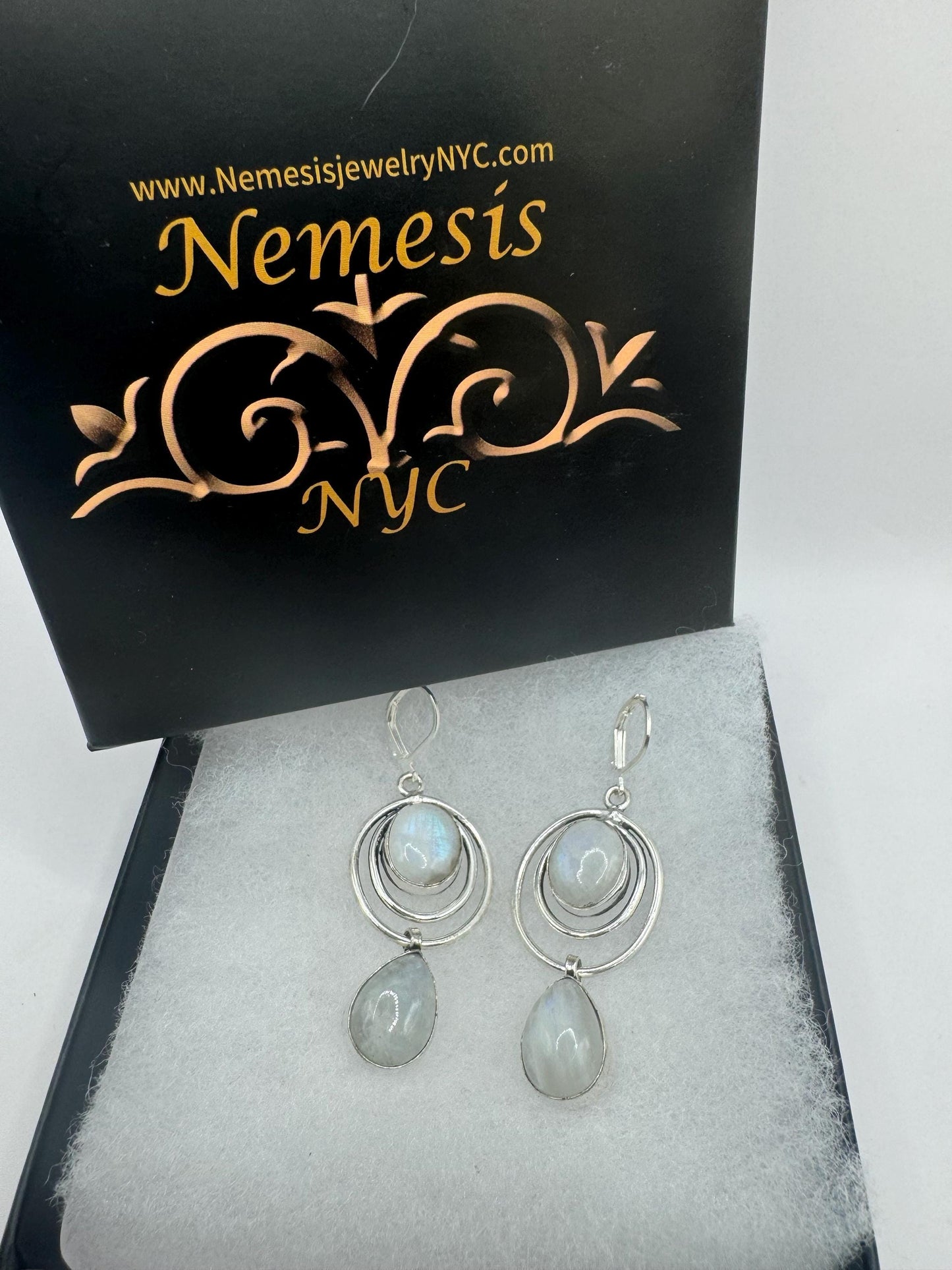 Vintage Rainbow Moonstone Sterling Silver Lever Back Dangle Earrings