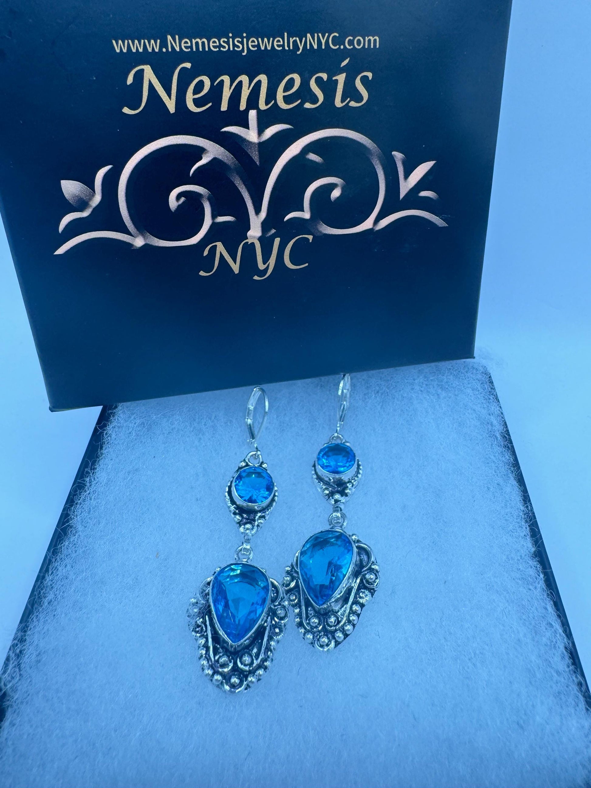 Antique vintage Aqua Blue Volcanic glass Silver dangle earrings