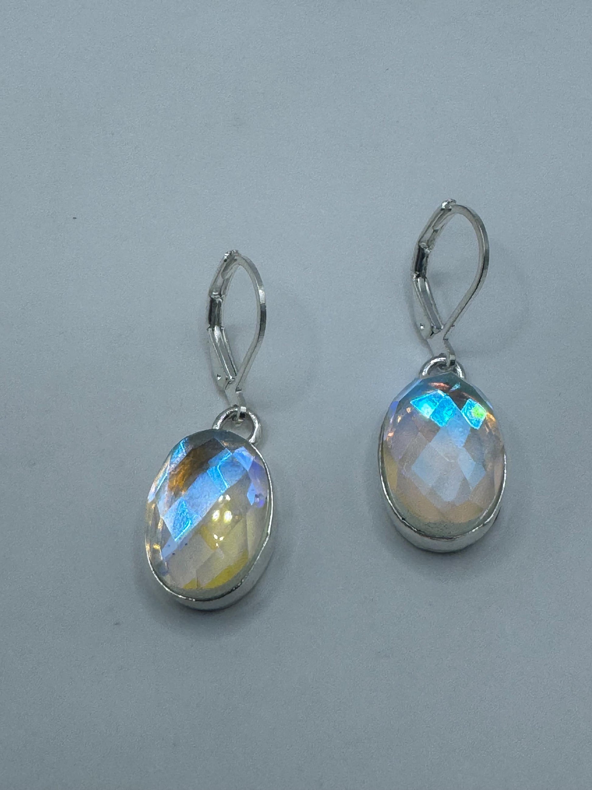 Antique vintage Blue pink Opal glass Silver dangle earrings